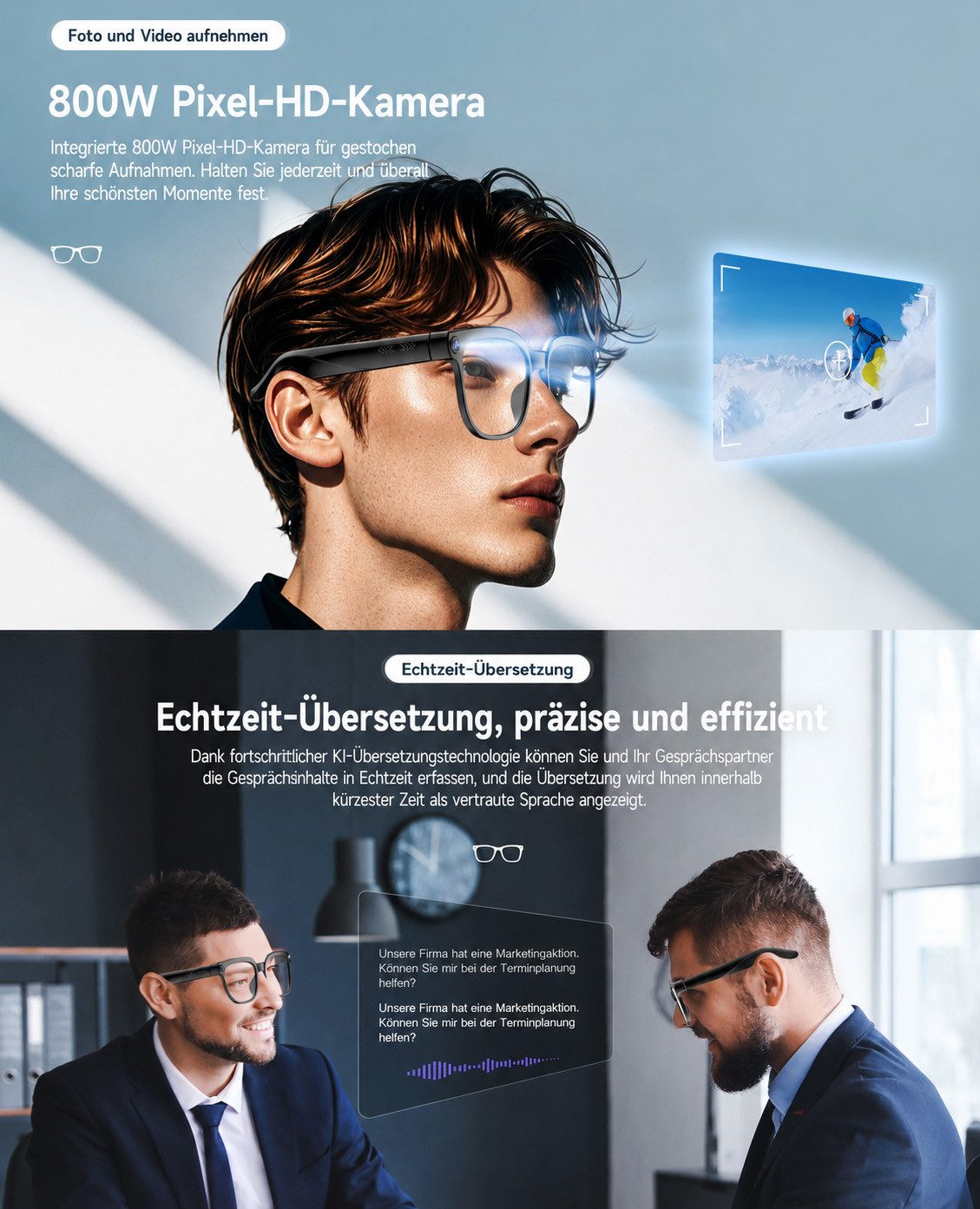 KINSI Sonnenbrille AI Smartbrille mit Echtzeitübersetzung, KI-Assistent & HD-Kamera Kamera 8 Megapixel,Bild- und Objekterkennung – Bild 5 von 5
