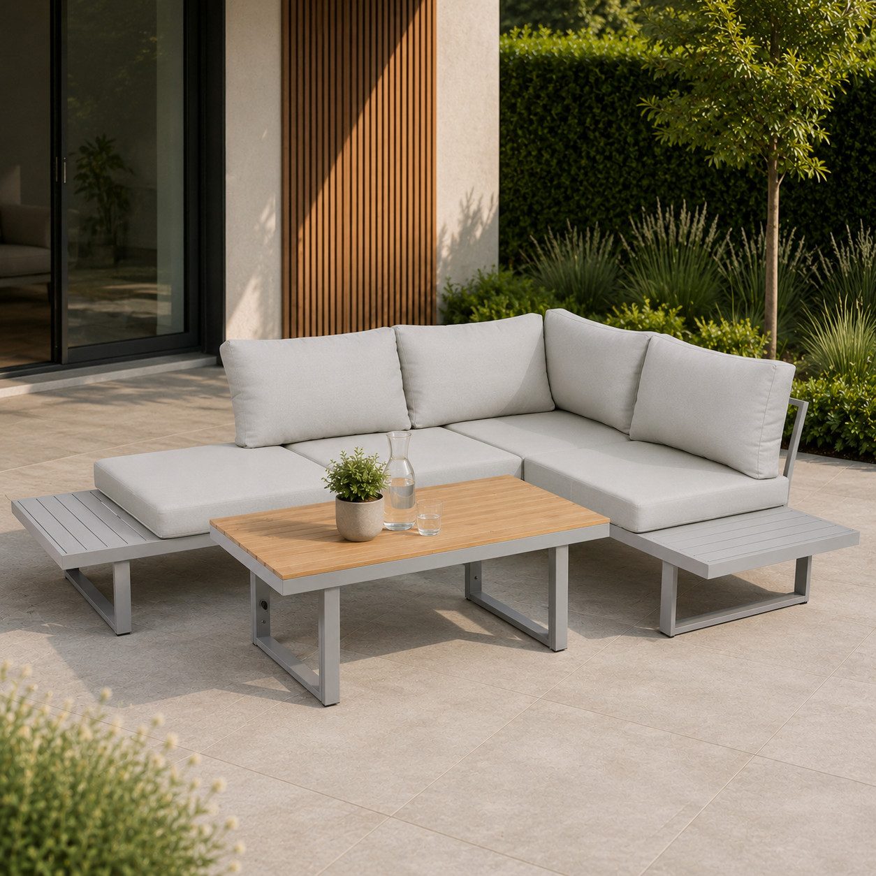 Greemotion Gartenlounge-Set Aruba, Loungemöbel Outdoor, Aluminium grau, Tisch & Liegefunktion