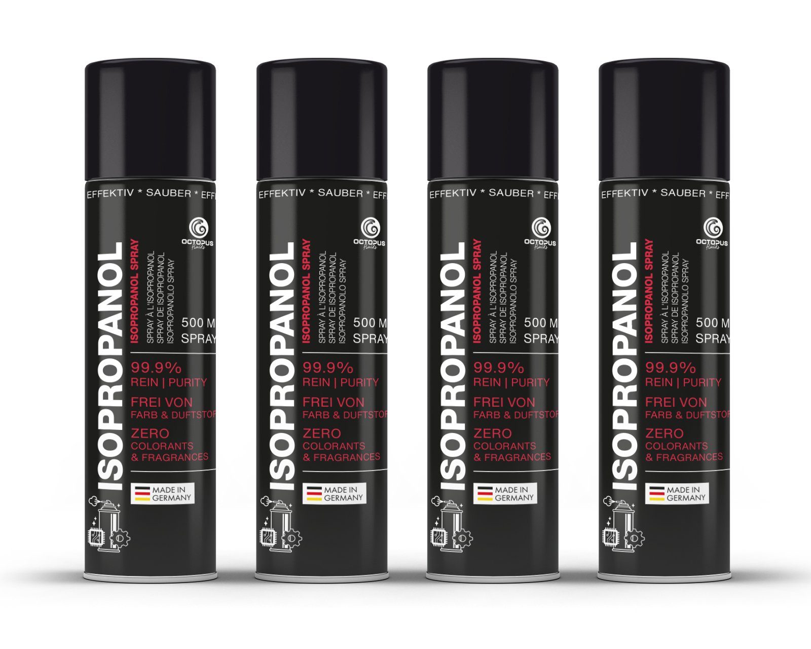 OCTOPUS Fluids 99,9% Isopropanol Spray, Reiniger und Fettlöser Nachfülltinte (4x 500 ml)