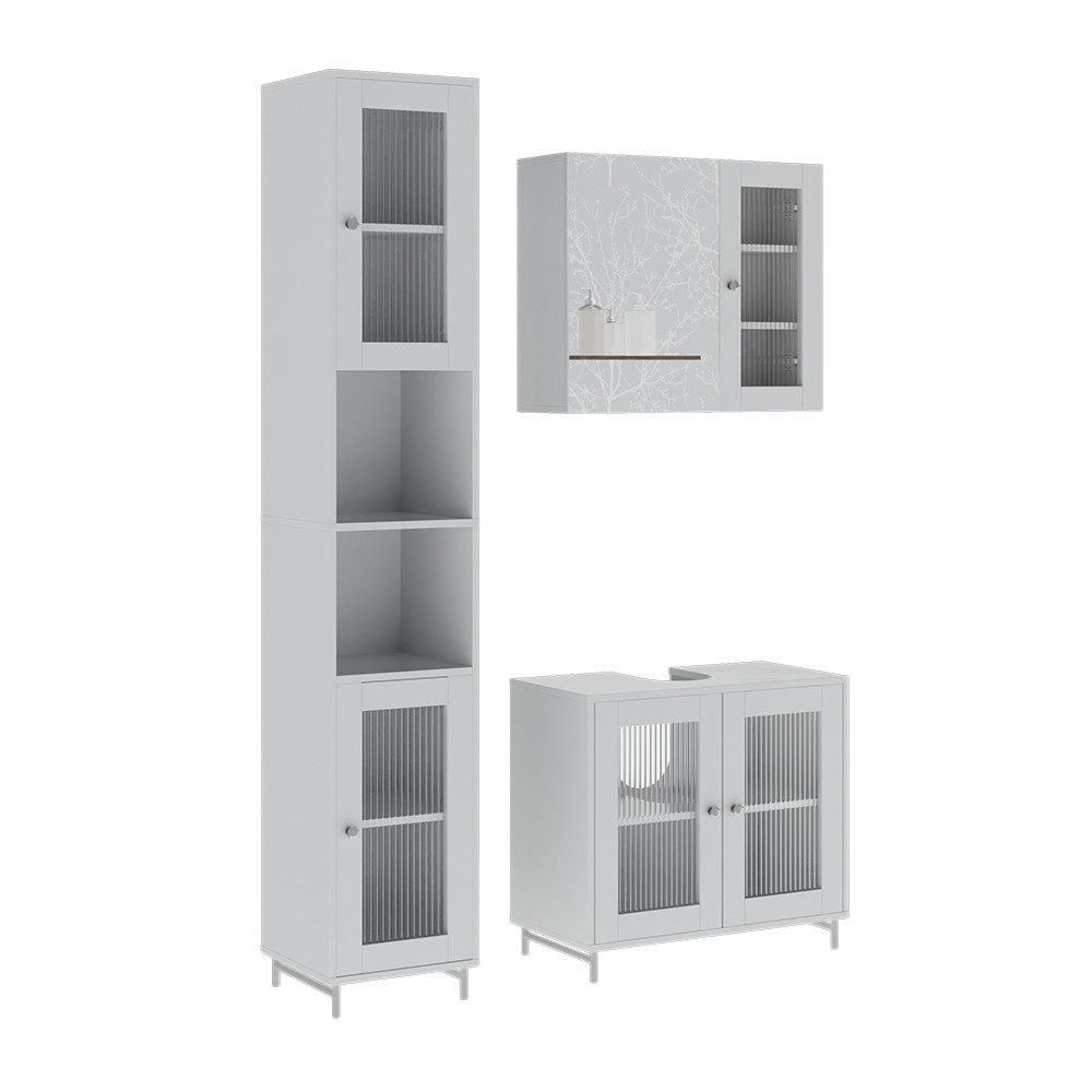Badmöbel-Set Malte, Weiß, 3 Teile mit Hochschrank