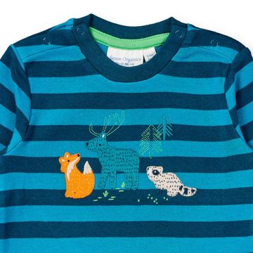 Sense Organics Jumpsuit Elan Baby Shirt L/S Dark Teal-Petrol Stripe + Animal 9-12 M 80 Sweatpullover
