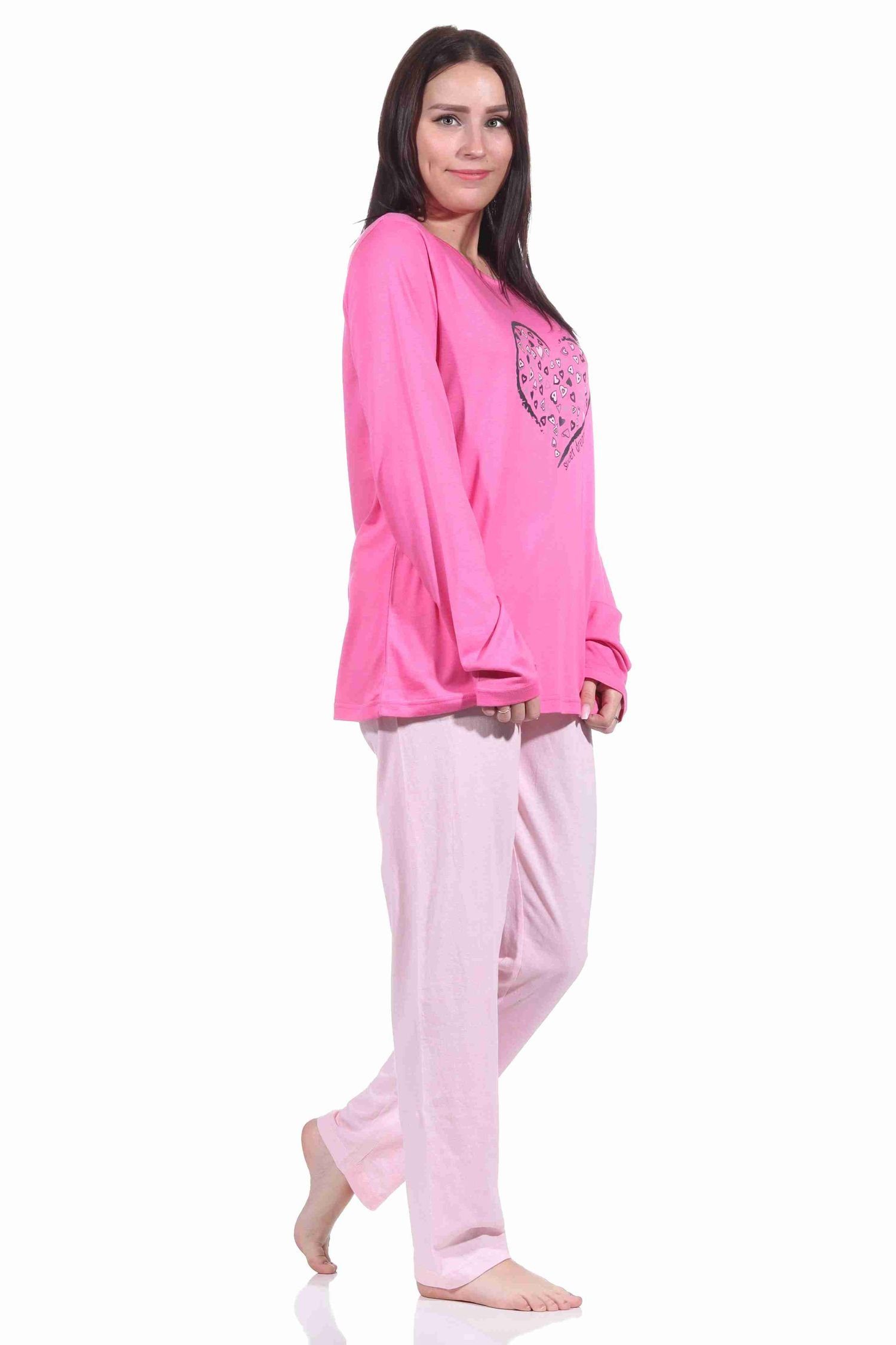 langarm RELAX Pyjama Normann Damen 904 - 10 Pyjama Schlafanzug mit pink 212 Herzmotiv by