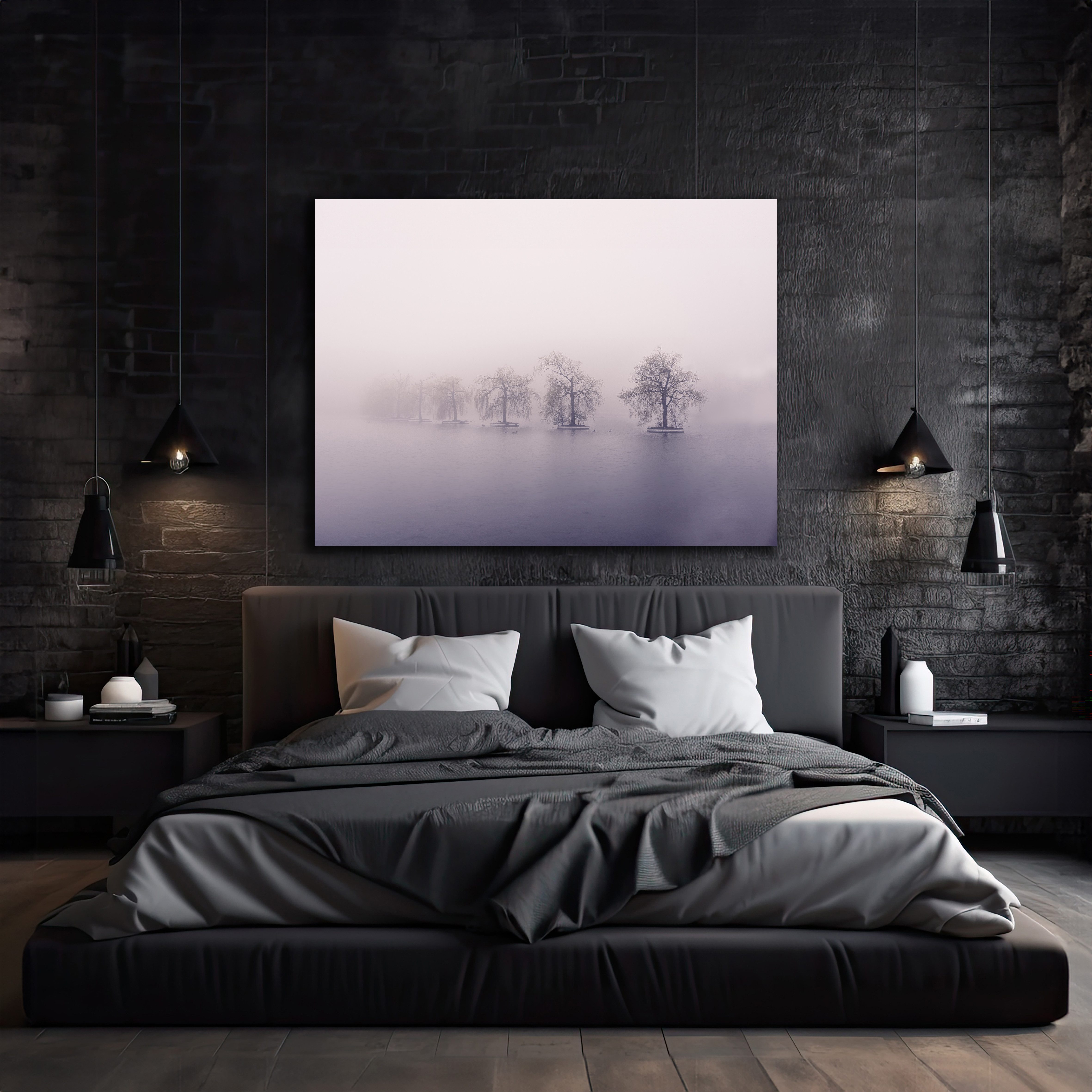 DARO Design Leinwandbild Modern Abstrakt Wandbilder XXL Wandbild Wand Deko Leinwand Bilder, (Nebellandschaft - Bild groß Wohnzimmer Schlafzimmer Küche Esszimmer Einteilig Querformat Fotodruck Leinwände Wanddeko Abstrakte Kunst Boho), 30x20cm