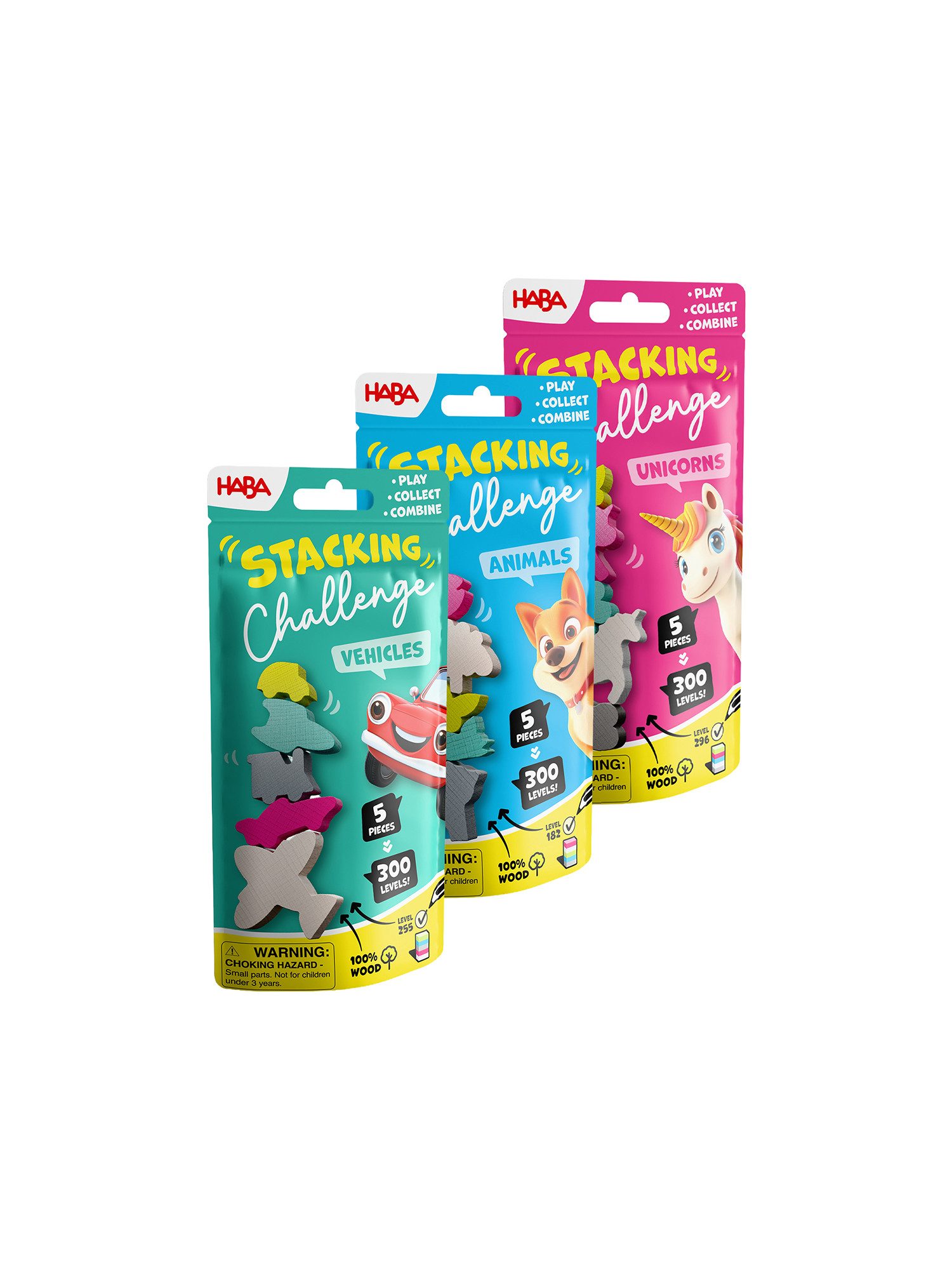 Haba Stapelspielzeug HABA Stacking Challenge x3, (3-tlg), Stapelringe, Stapelturm, Stapelklötze