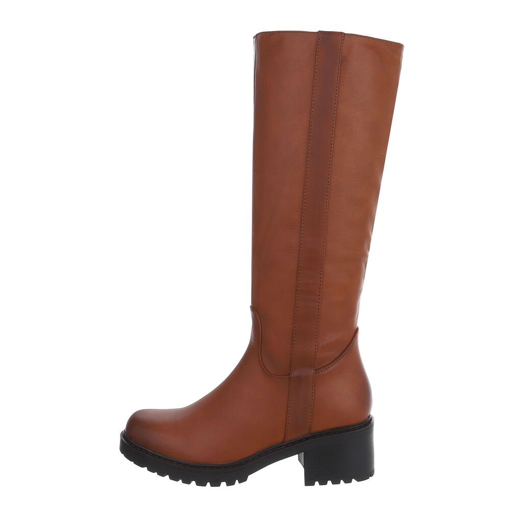 Ital-Design Damen Freizeit Stiefel Blockabsatz Klassische Stiefel in Camel