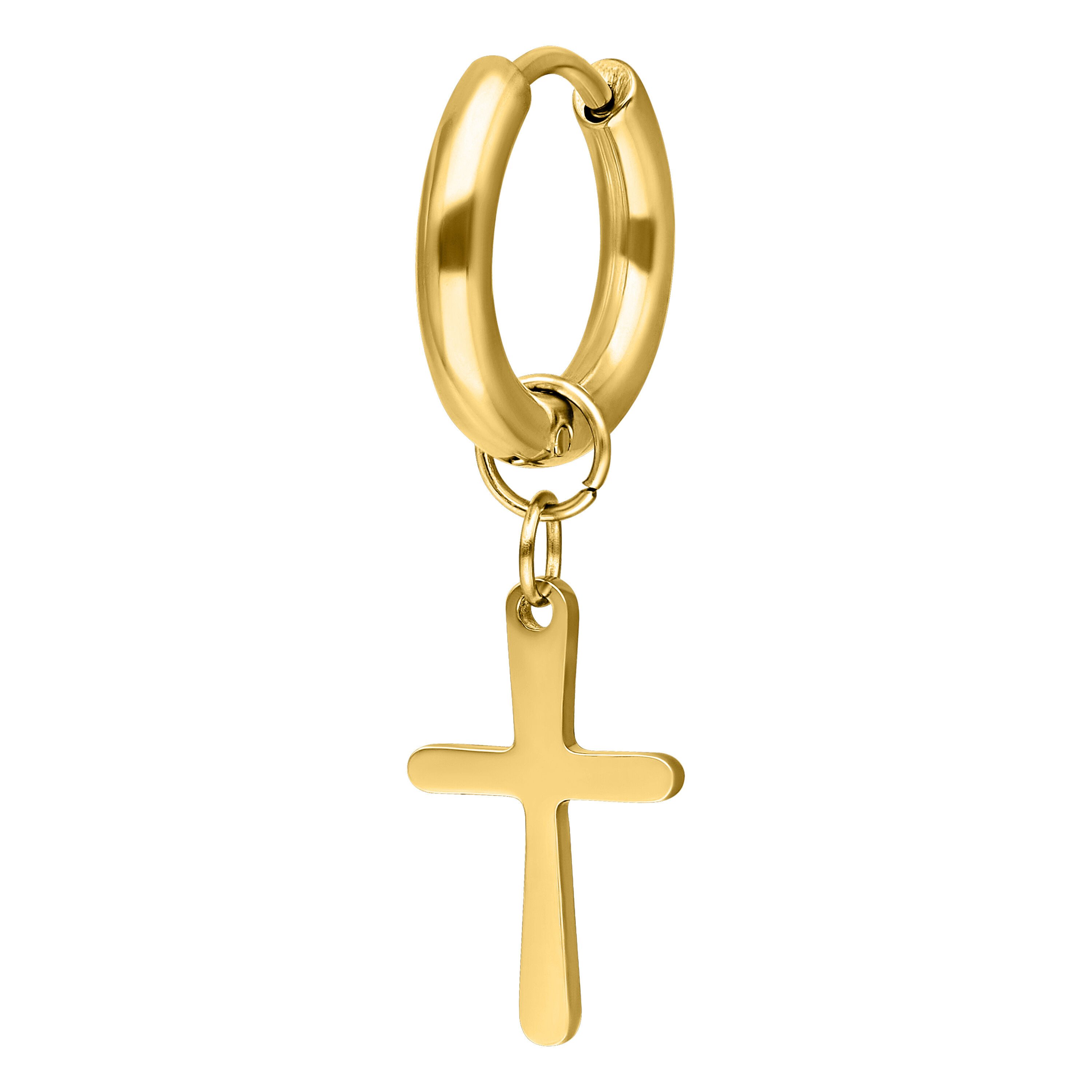 Wildcat Paar Ohrhänger Little Rounded Cross Hoops - Gold, Chirurgenstahl 316L - wasserfest, langlebig, hautverträglich