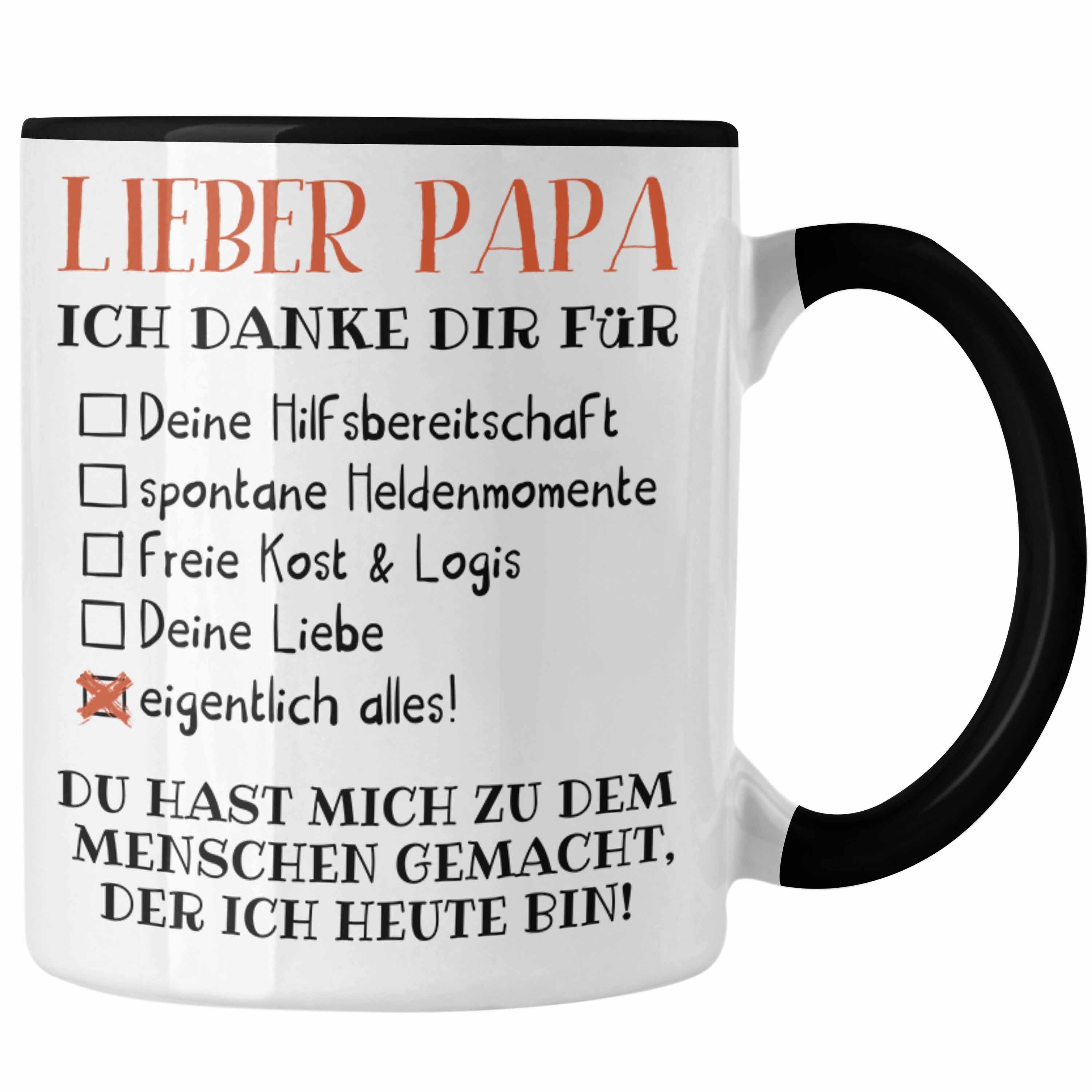 Trendation Tasse Trendation - Bester Papa Geschenk Vatertag Tasse mit Spruch Vater Geschenk von Tochter Sohn Schwarz