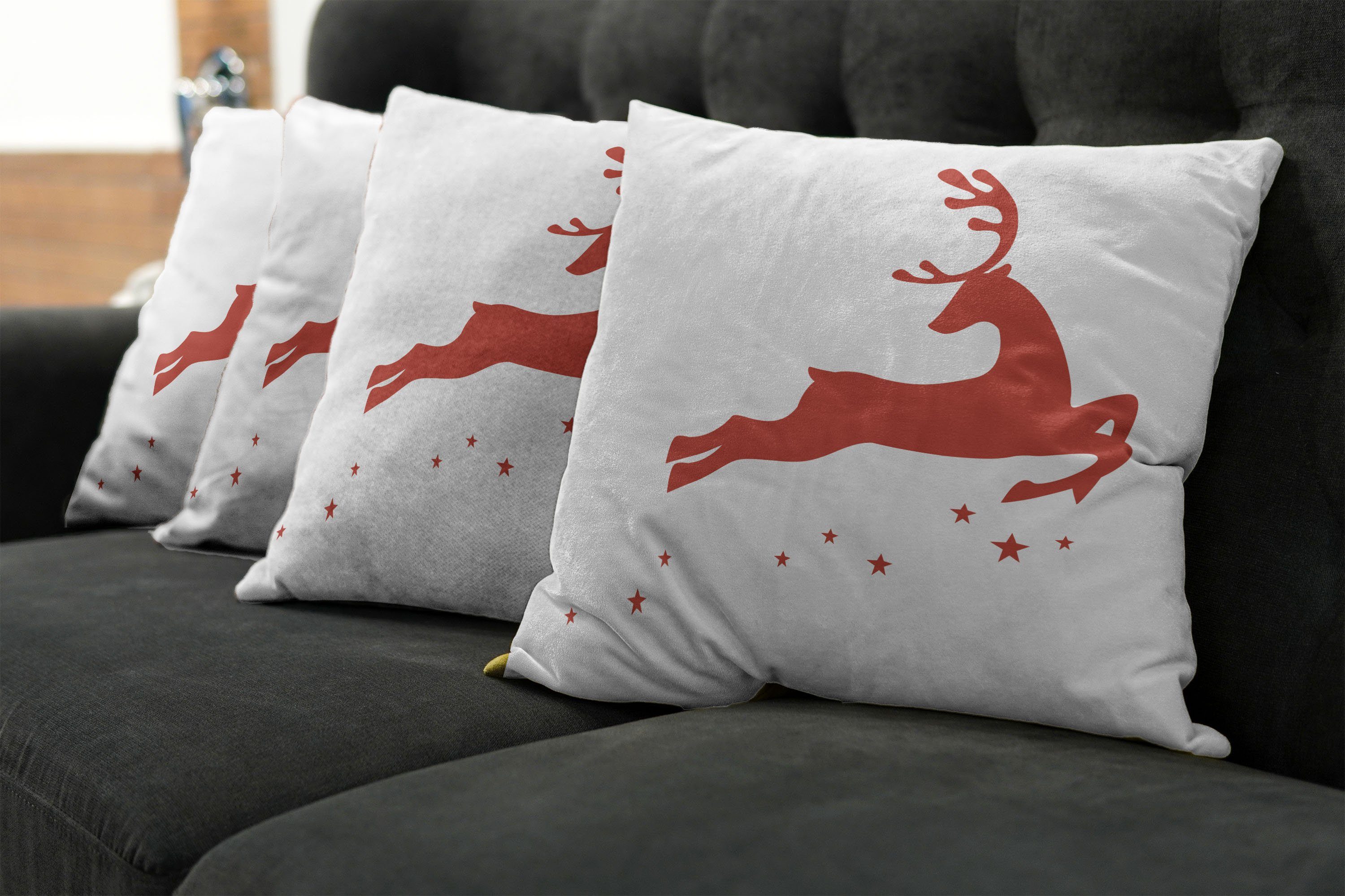 Abakuhaus Sterne Stück), Kissenbezüge Jumping (4 Doppelseitiger Accent rot Reindeer Digitaldruck, Modern