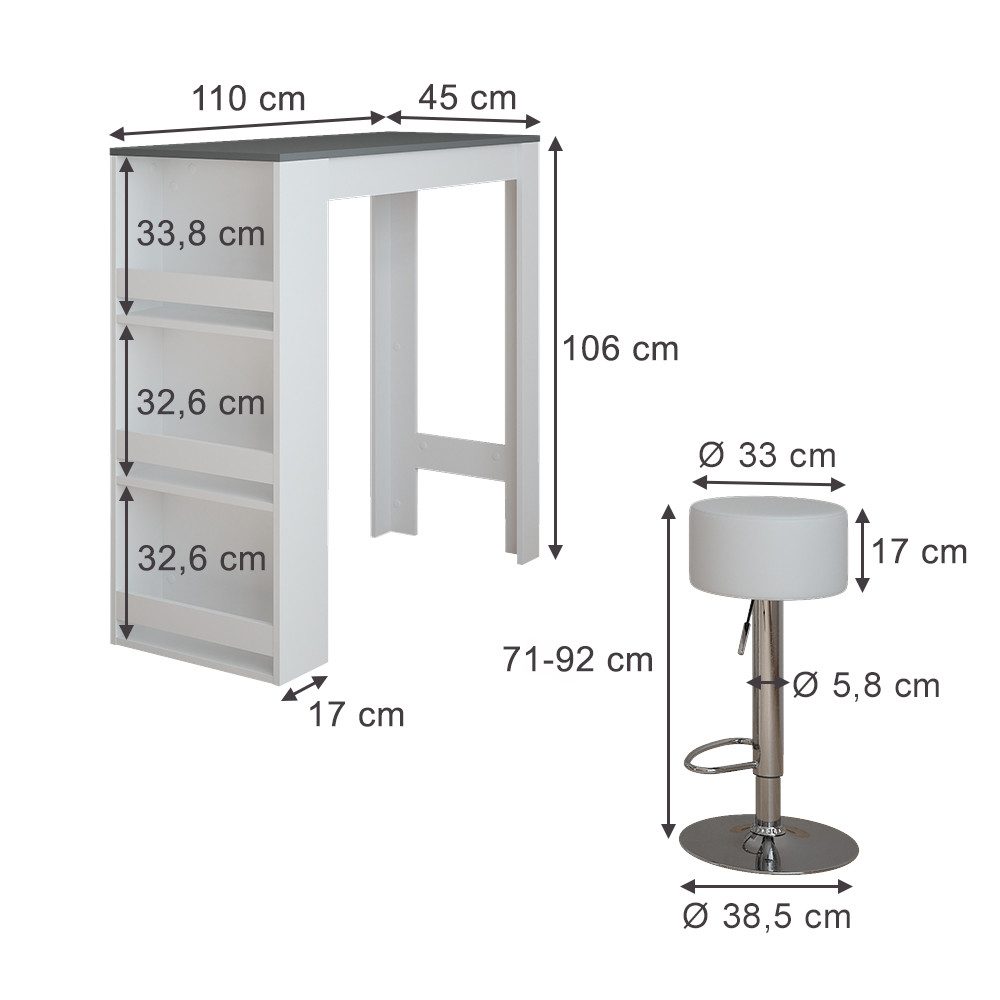 Vicco Bartisch Repose, Weiß/Anthrazit/Weiß, 45 x günstig online kaufen