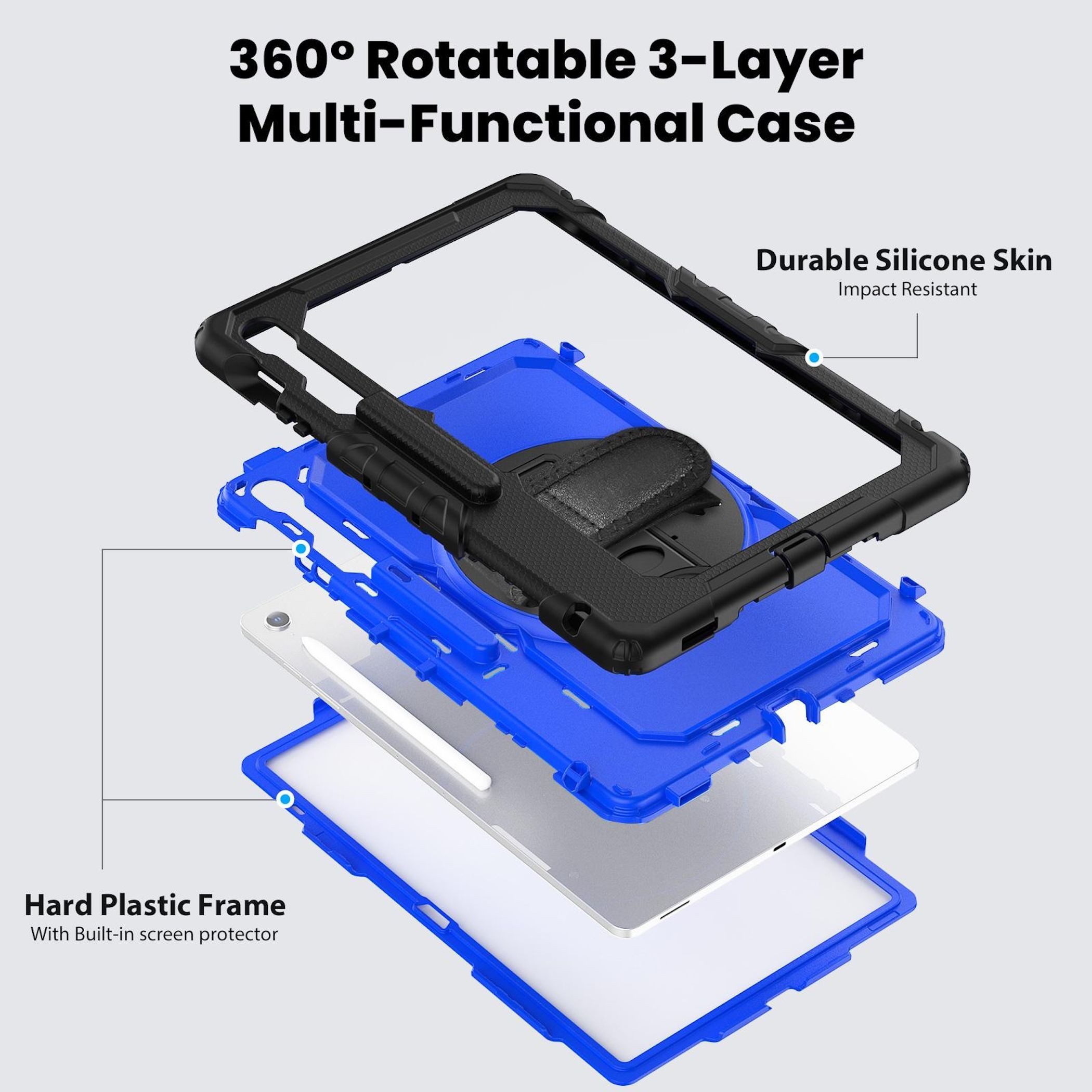 Wigento Tablet-Hülle Für Samsung Galaxy Tab S10 FE Plus Hülle Halter & Schultergurt Blau, Drehgriff, stoßfest, Schultergurt