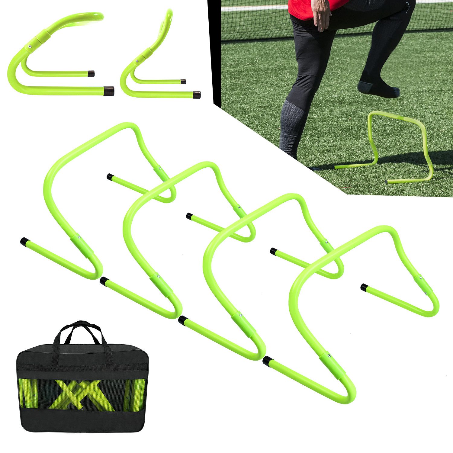 FIVMEN Agility-Hürde Agilität Stangen Sprunghafte Slalomstangen Fussball Trainingsset, für Fußball Training Koordinationstraining, Erwachsene Kinder Hunde