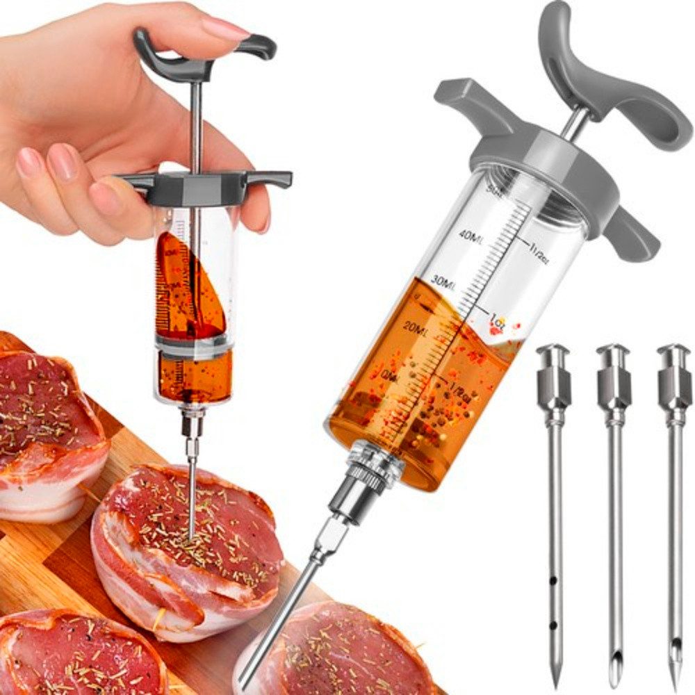 Ruhhy Marinierspritze Fleischinjektor 3 Spitzen, (Spar-Set, 1-St., praktisch langlebig), Wiederverwendbar, eine 50 ml Schinkenspritze