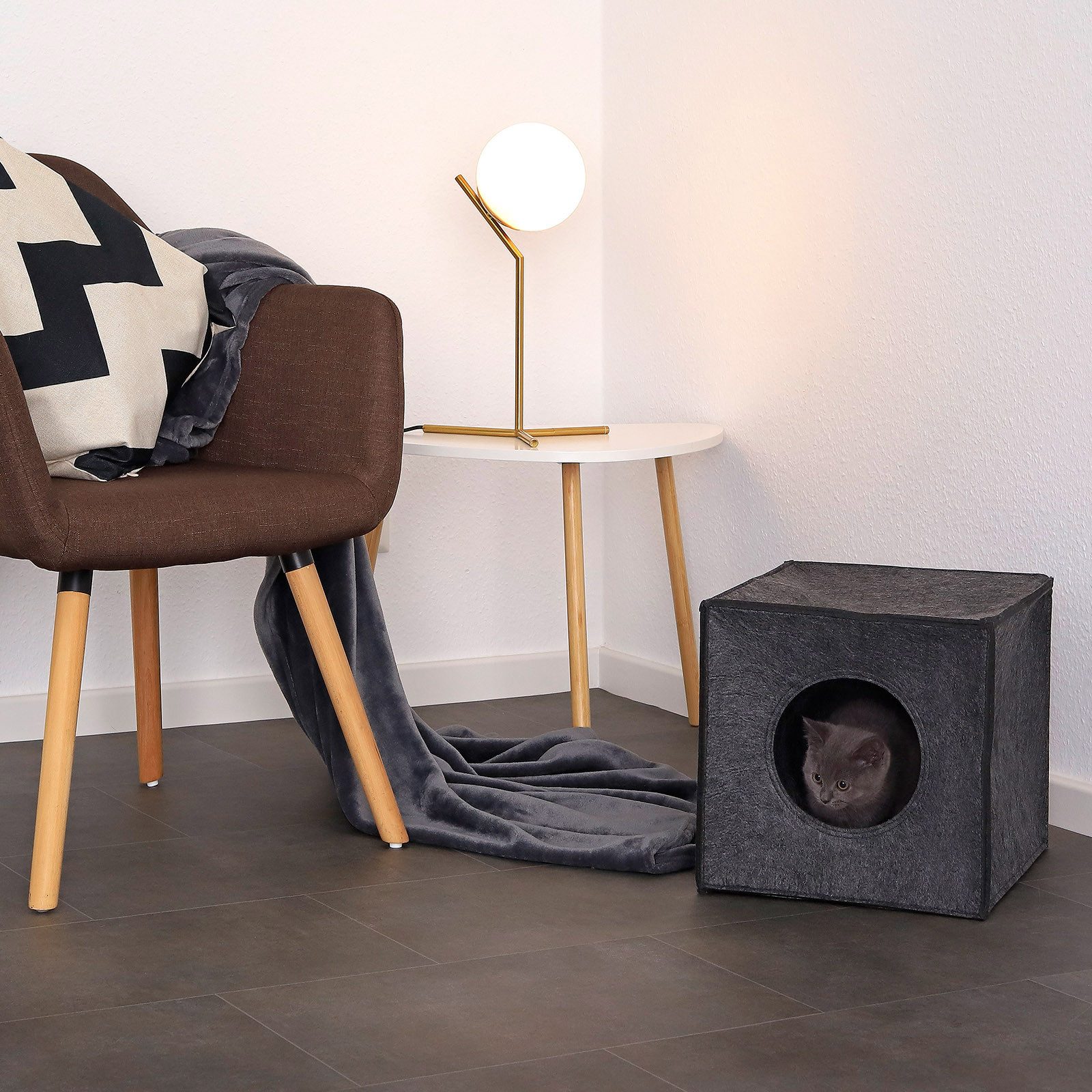 lionto Tierhöhle quadratisch, Regaleinsatz & Katzenbett 2-in-1, 33x37x33 cm Katzenhöhle aus robustem Filz