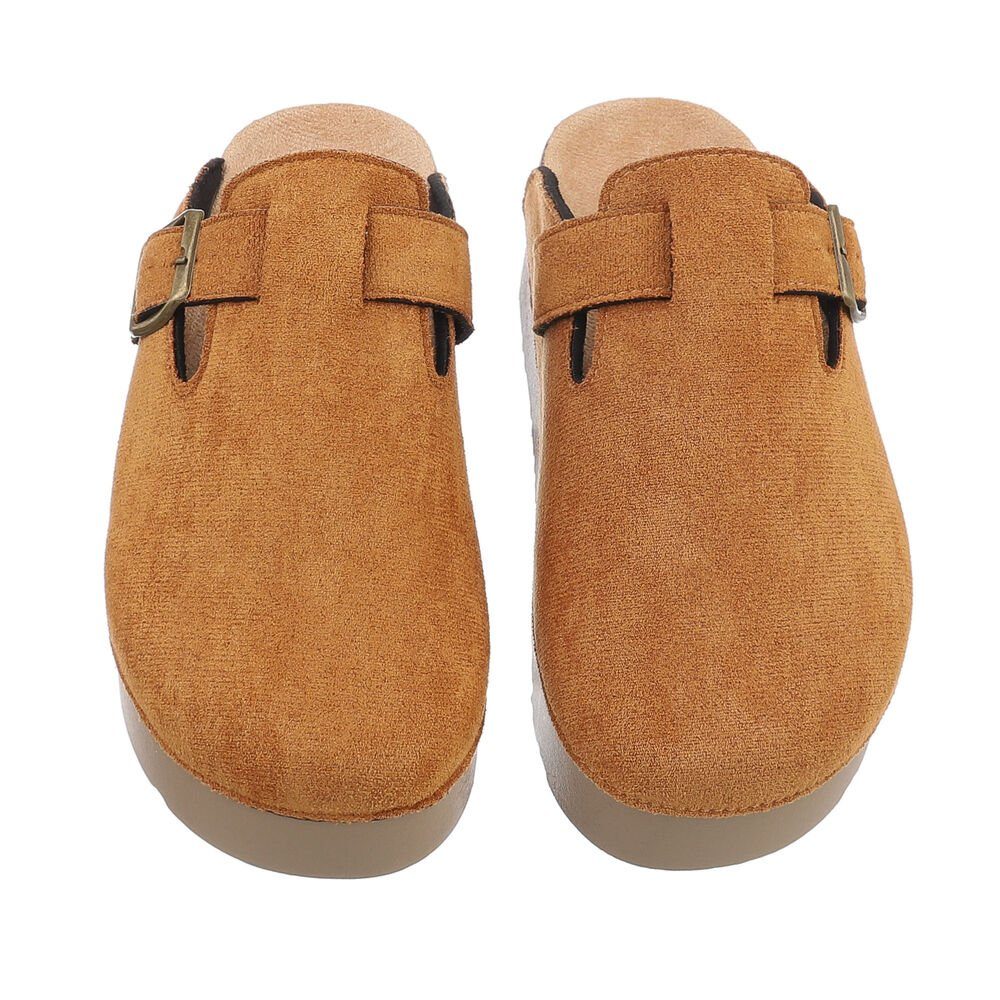 Ital-Design Damen Mules Freizeit Plateausandaletten (85698206) Flach Pantoletten in Camel