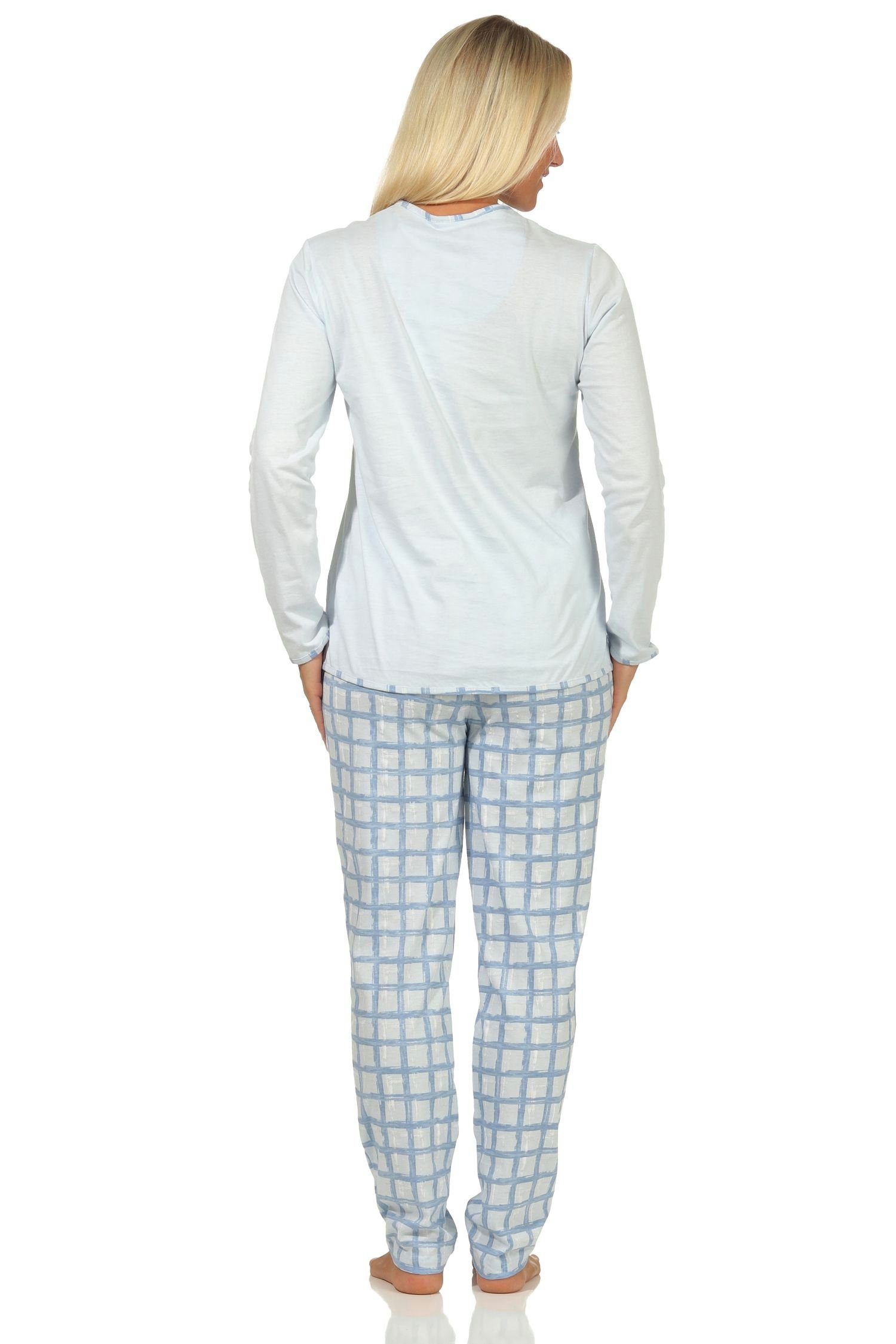 - Pyjama in Hose auch karierter Schlafanzug Normann Übergrößen Jersey hellblau Damen mit
