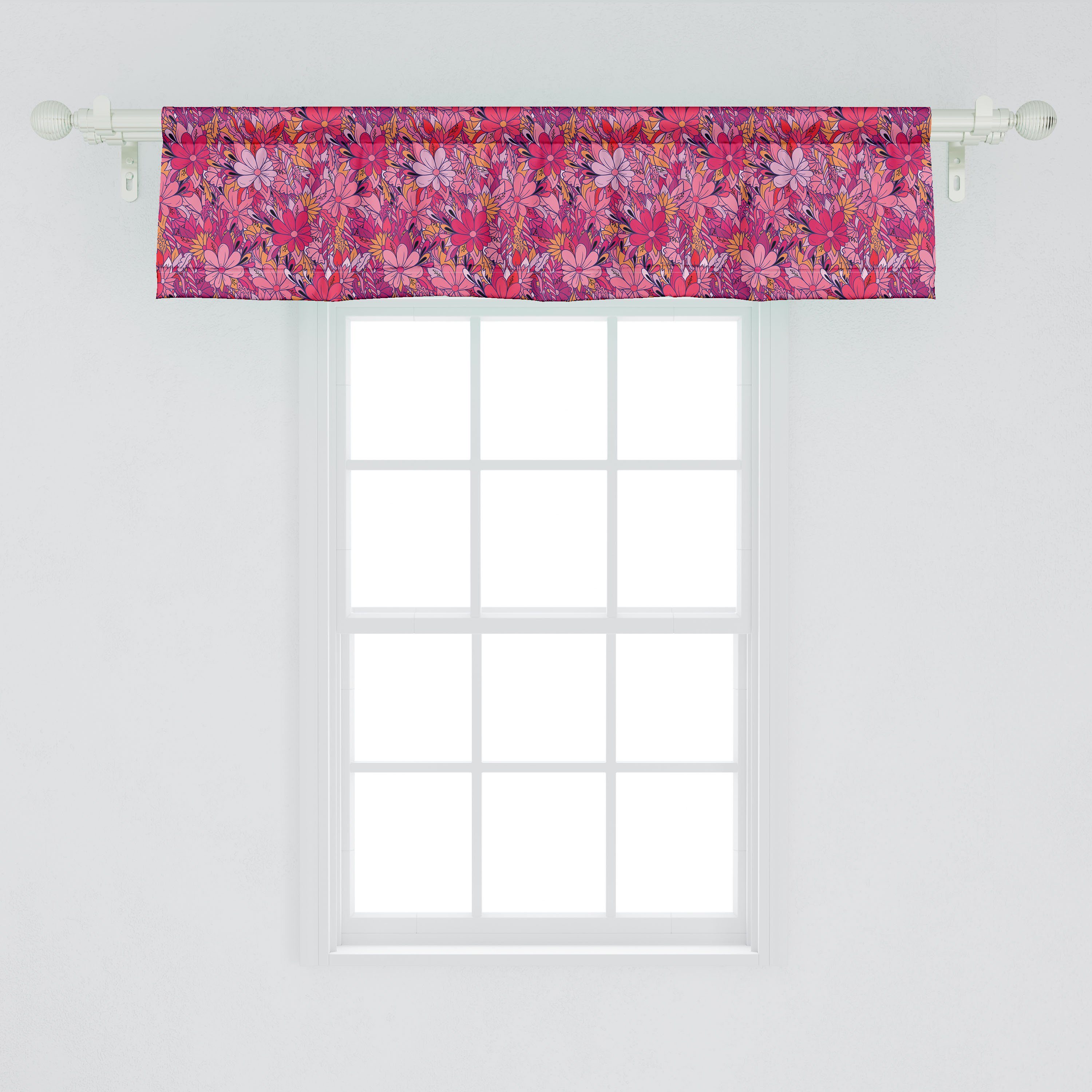 gezeichnete Retro Stangentasche, Dekor Küche Vorhang mit für Abakuhaus, Volant Microfaser, Hand Blumen Scheibengardine Schlafzimmer Blumen