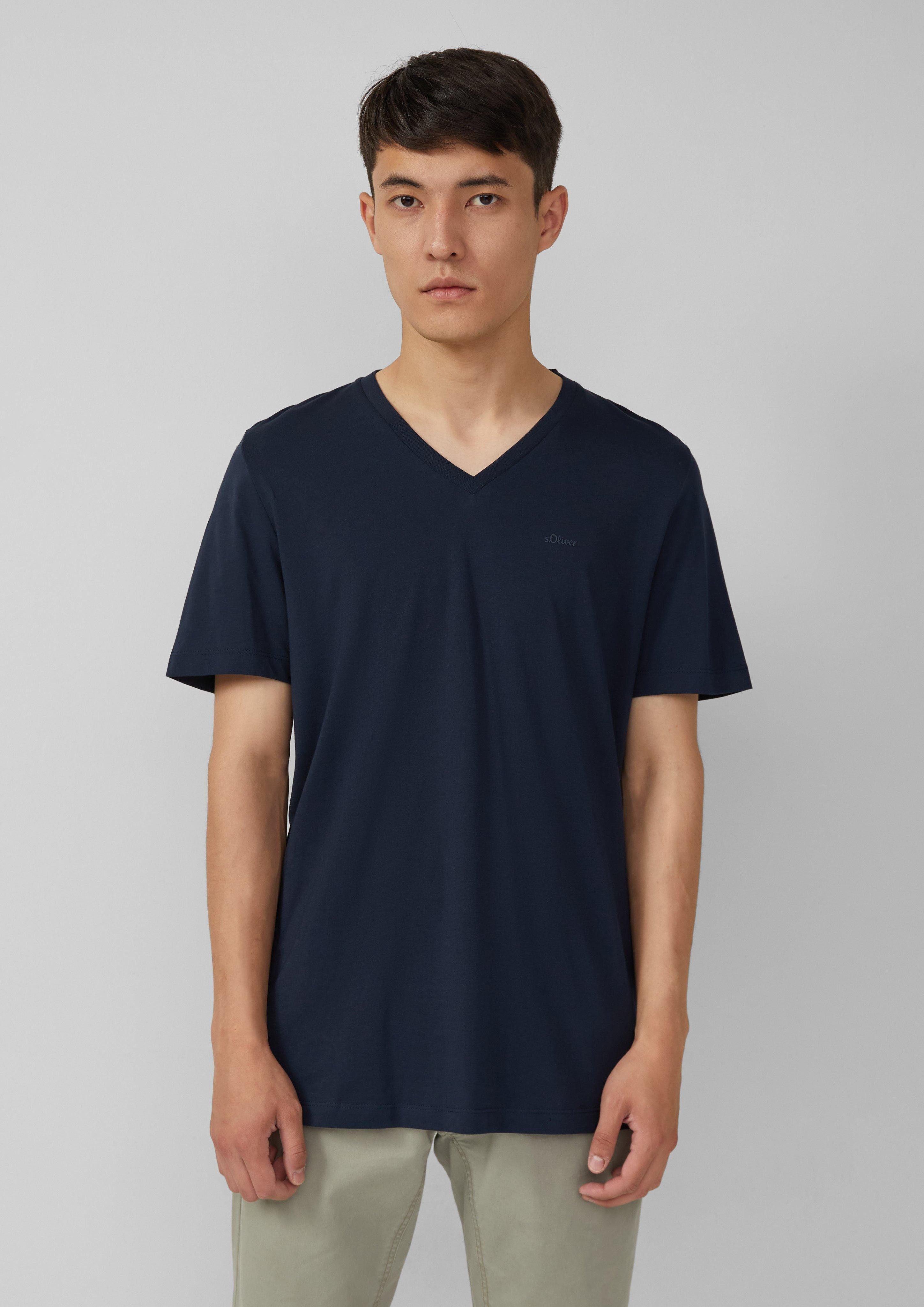 s.Oliver Kurzarmshirt Baumwoll-T-Shirt mit V-Ausschnitt und günstig online kaufen