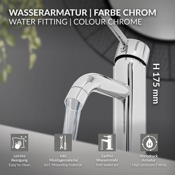 LuxeBath Waschtischarmatur Wasserhahn Mischbatterie Einhebelmischer Armaturen Chrom Messing Rund mit Zugstange