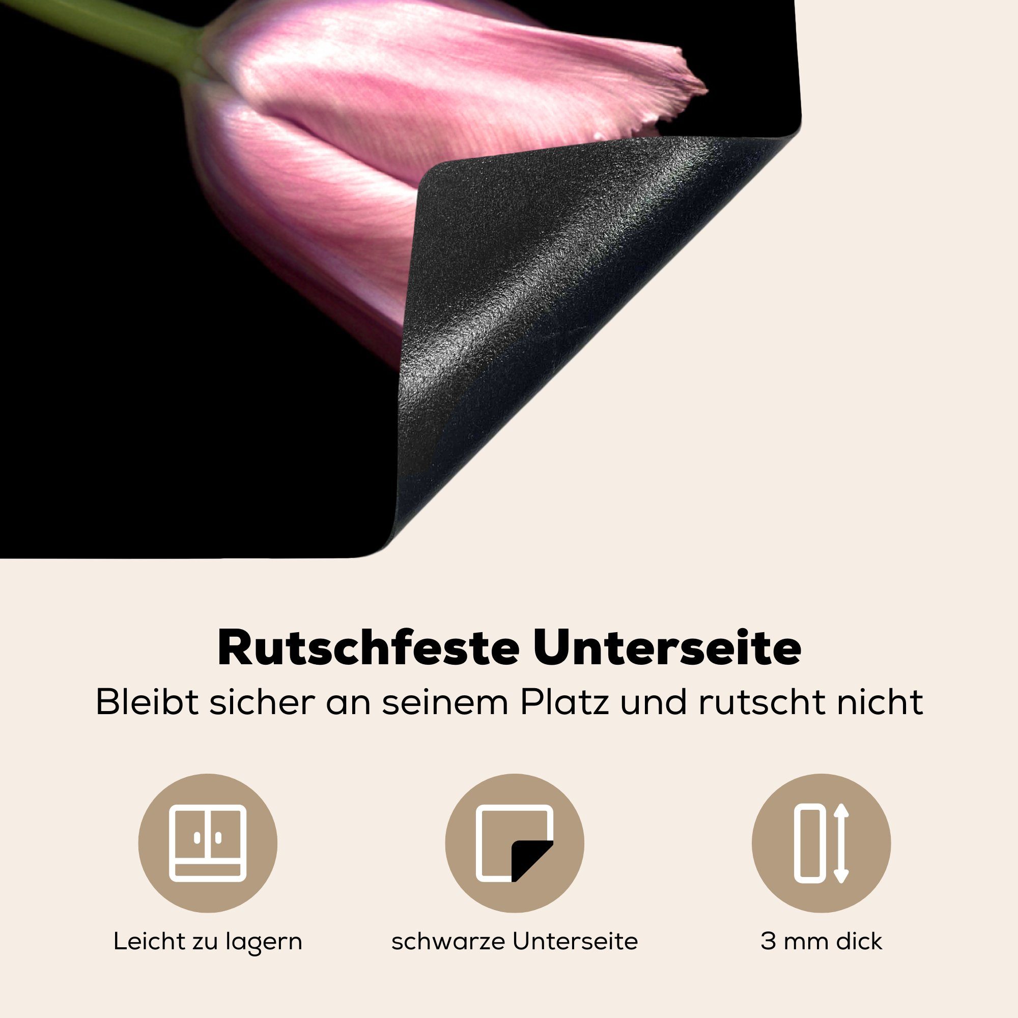 küche für Tulpe, MuchoWow Vinyl, tlg), Herdblende-/Abdeckplatte rosa (1 Romantische Arbeitsplatte Ceranfeldabdeckung, cm, 78x78