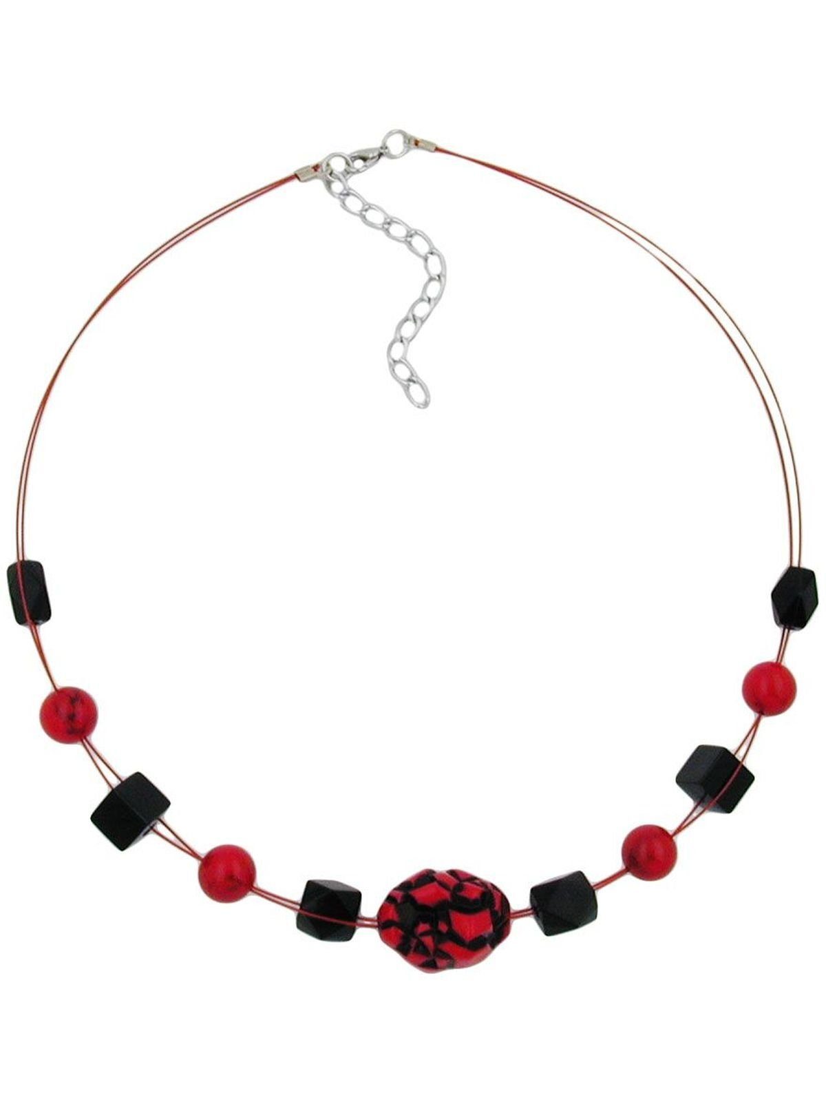 Gallay Perlenkette Drahtkette Kieselstein rot-schwarz Kunststoffperlen 45cm (1-tlg)