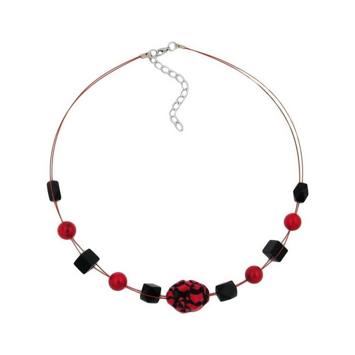 Gallay Perlenkette Drahtkette Kieselstein rot-schwarz Kunststoffperlen 45cm
