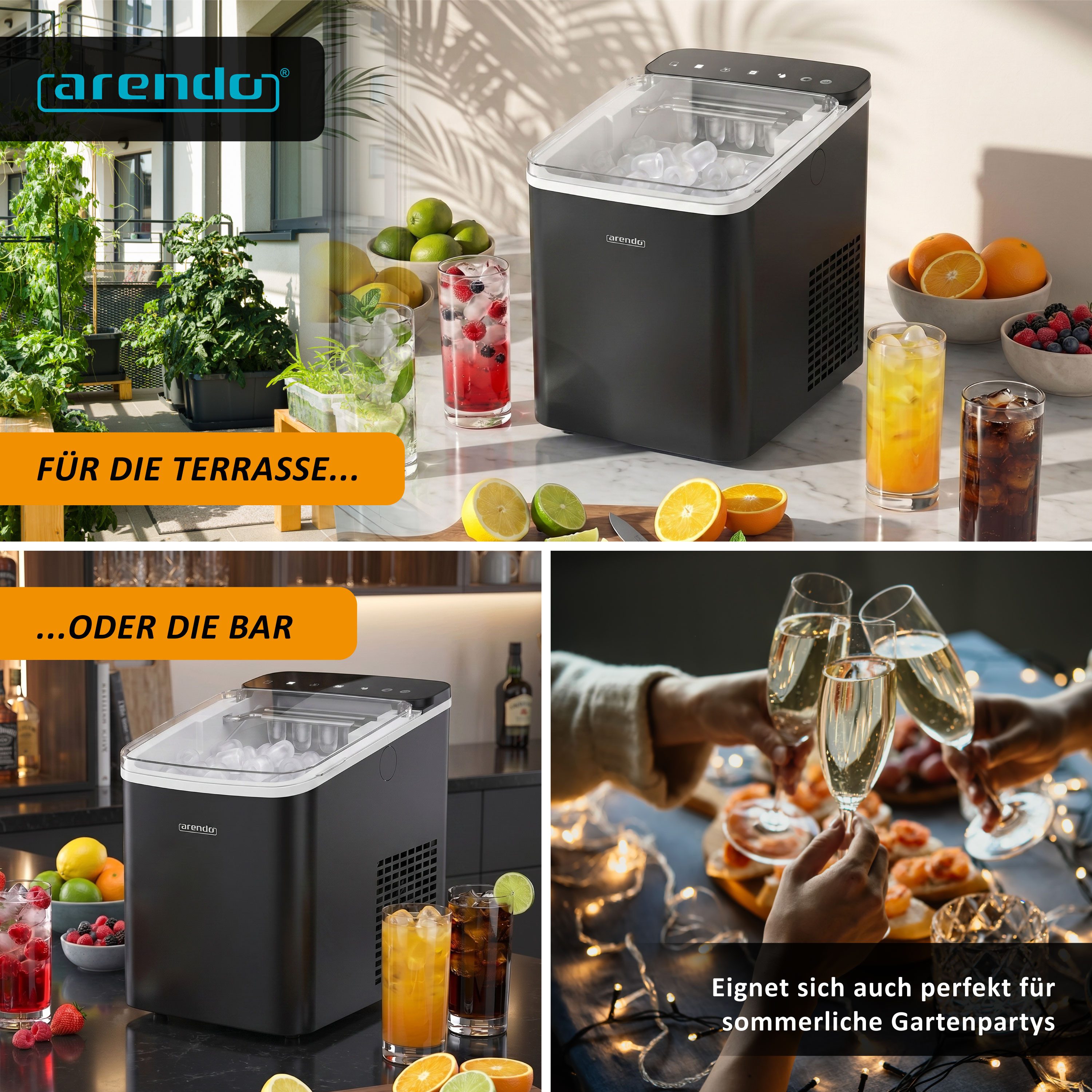 Arendo Eiswürfelmaschine Ice Maker Eiswürfelbereiter, max. 12kg Eiswürfe pro Tag, 1,1L Behälter, Automatische Abschaltung, Sichtfenster, Clean-Funktion, Warnfunktion