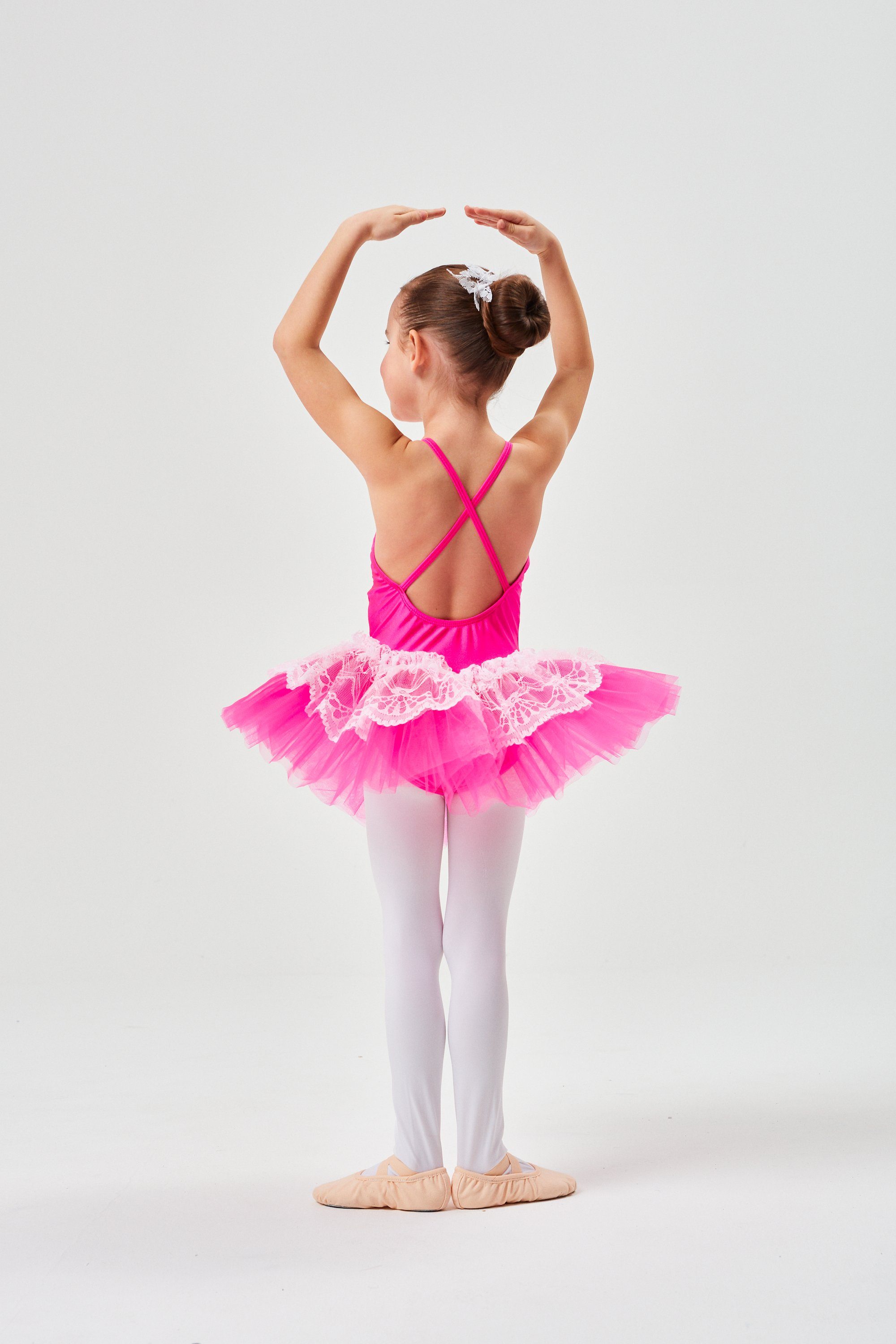 Ballett Spaghettiträgern Spitze pink Lycra, Tüllrock Mädchen mit Ballettkleid tanzmuster mit Antonia Tutu für glänzendem aus Tüllkleid