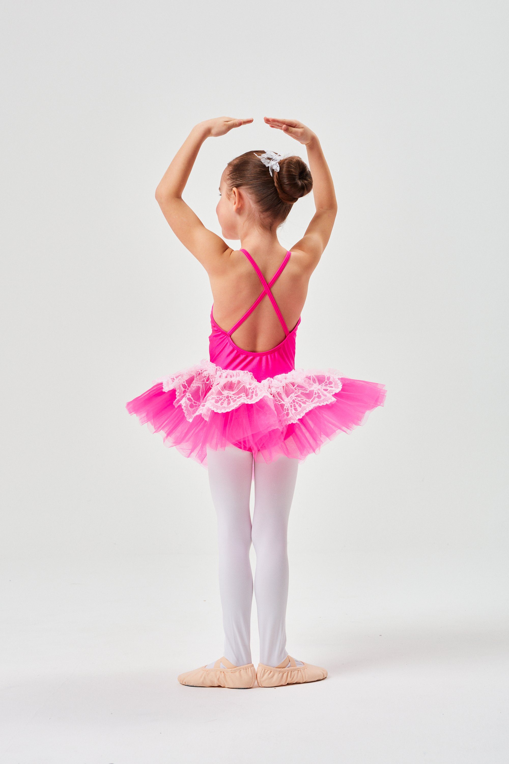 tanzmuster Tüllkleid Ballett Tutu Antonia mit Spaghettiträgern Ballettkleid für Mädchen aus glänzendem Lycra, Tüllrock mit Spitze – Bild 4 von 5