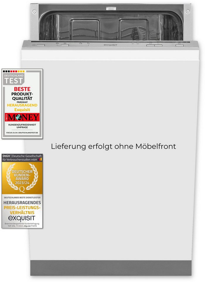 exquisit vollintegrierbarer Geschirrspüler EGSP1009-E-030E silber, 9 l, 9 Maßgedecke, Kompakt und ideal für kleine, schmale Nischen, kleine(Single)Haushalte