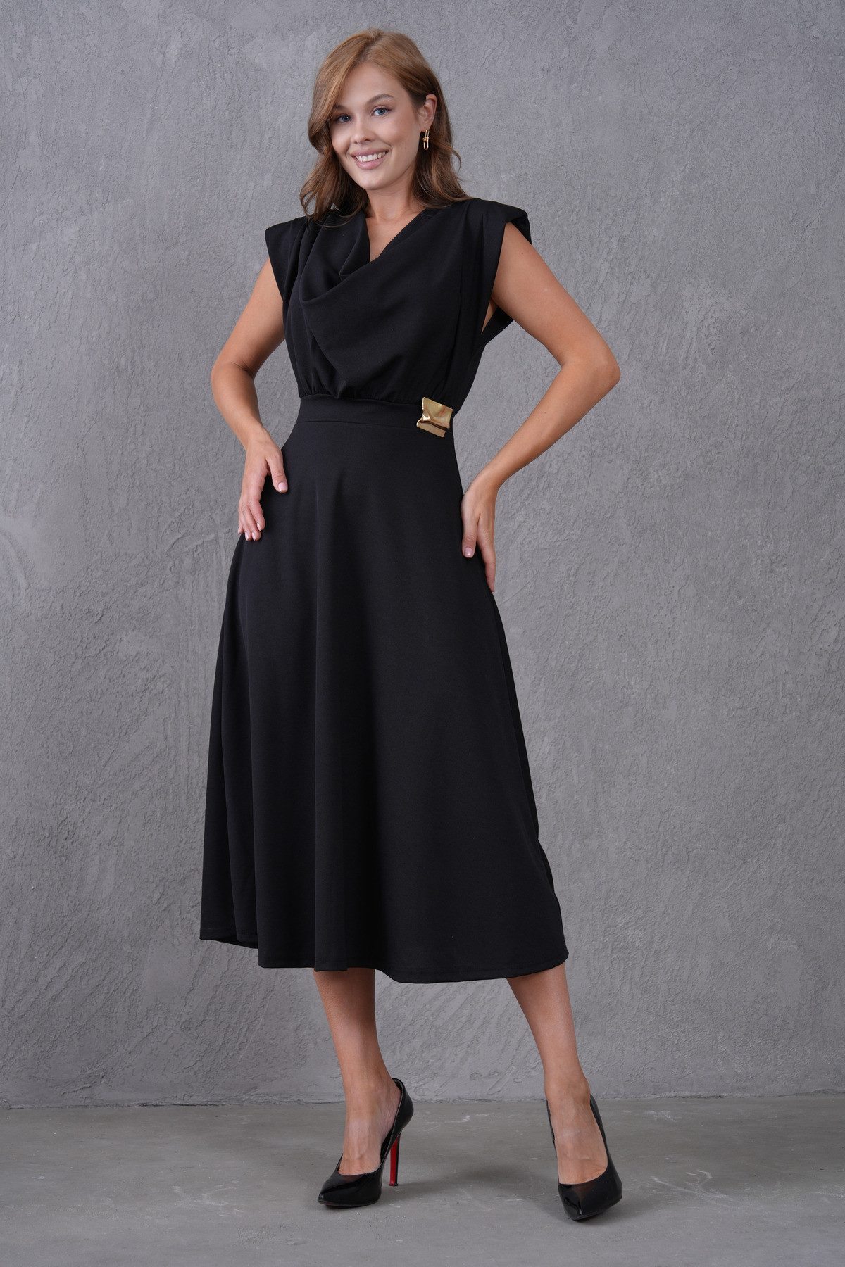 WOMAN VISION Minikleid Midikleid mit V-Ausschnitt und ausgestelltem Saum