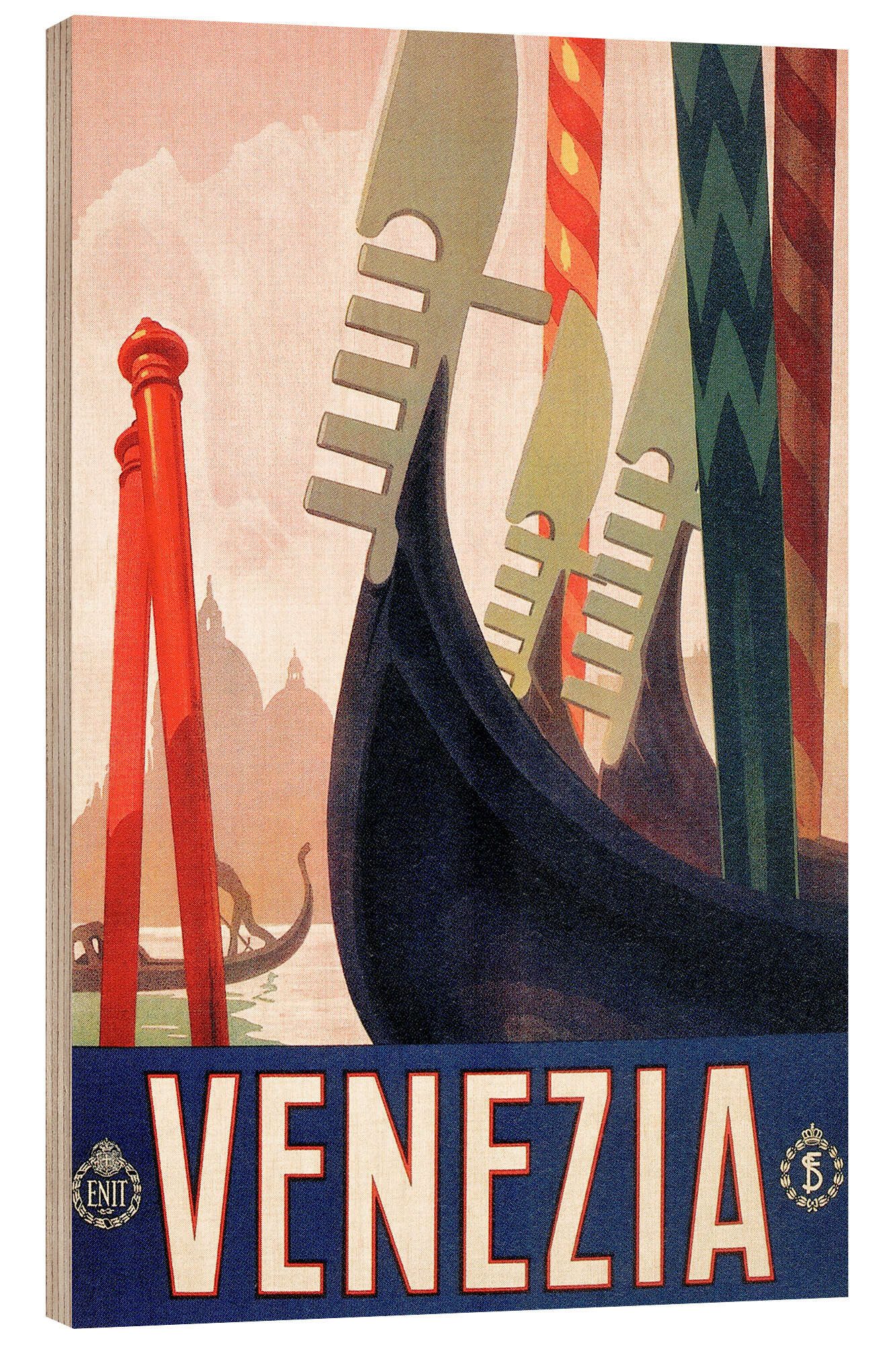 Posterlounge Holzbild Master Collection, Venedig, Italien, Badezimmer Vintage Illustration