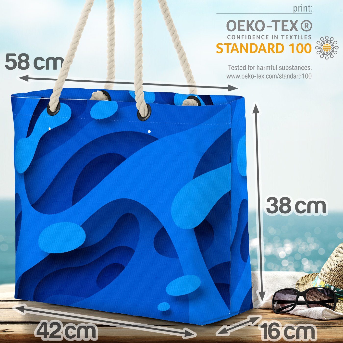 military Strandtasche (1-tlg), Papier Bag gemustert Cut Beach Paper VOID Grafik Ebenen Wasser Blue