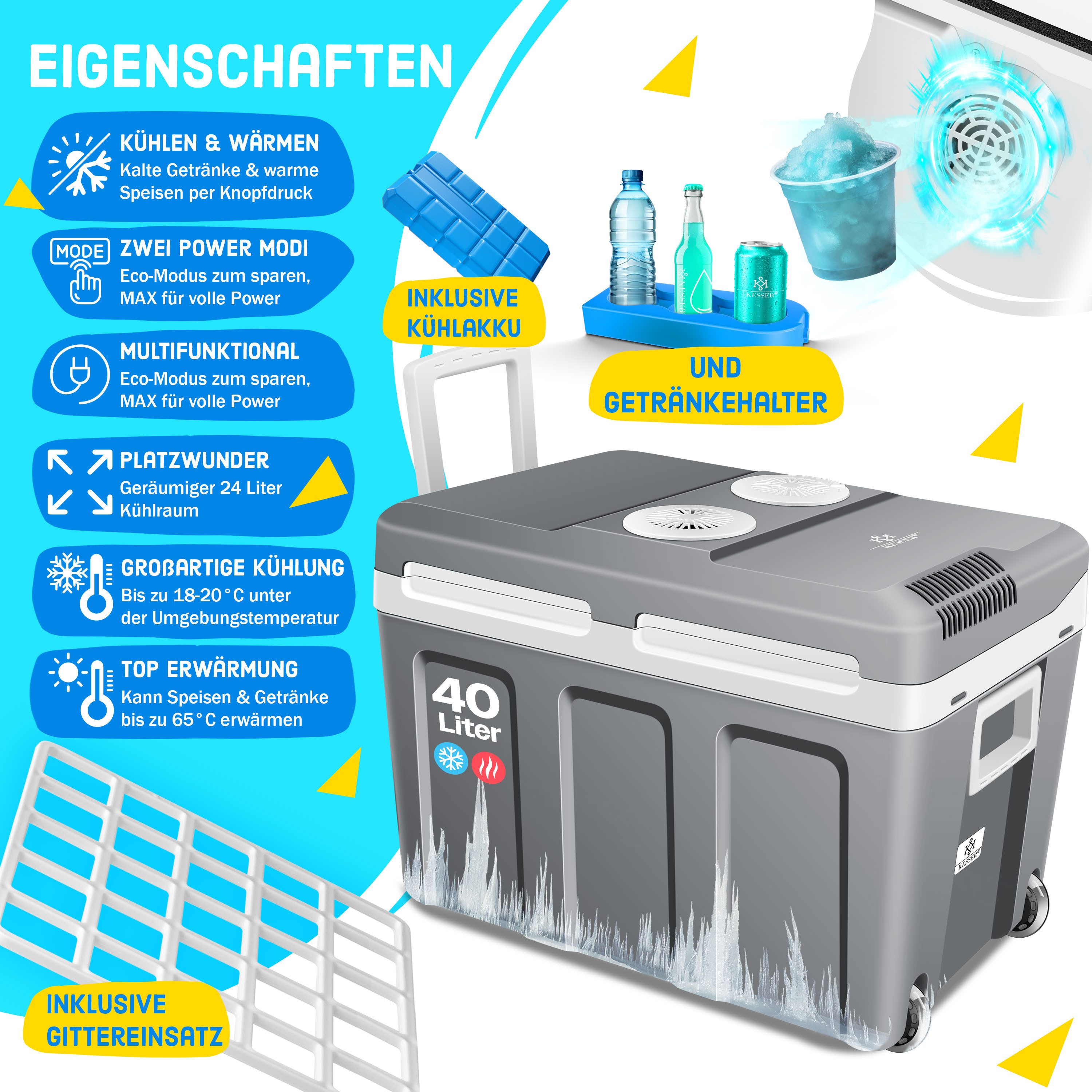KESSER Kühlbox, 40 l, Thermo-Elektrisch Warmhalten & kühlen -18 bis 65° C für Auto & Camping