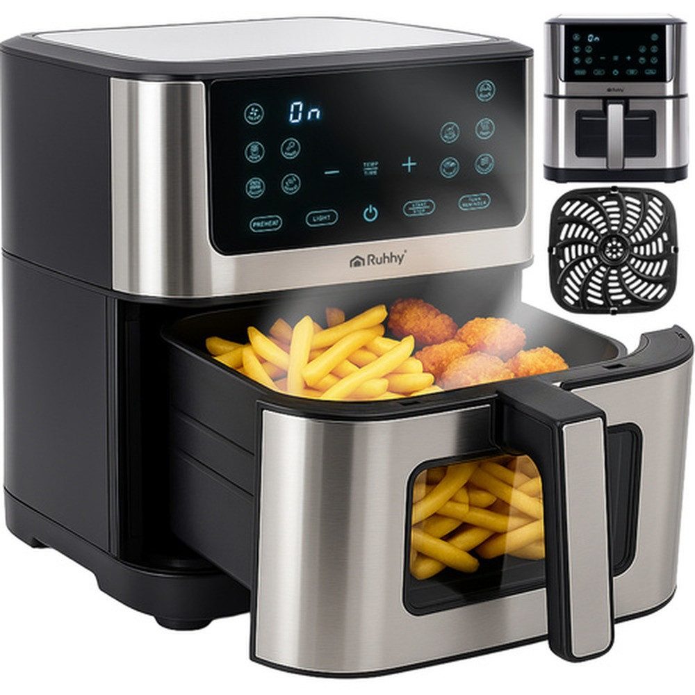 Ruhhy Heißluftfritteuse Ruhhy 25512 Ölfreie Fritteuse, 1500 W, Heißluftzirkulation für knusprige Ergebnisse ohne Öl, weniger Kalorien