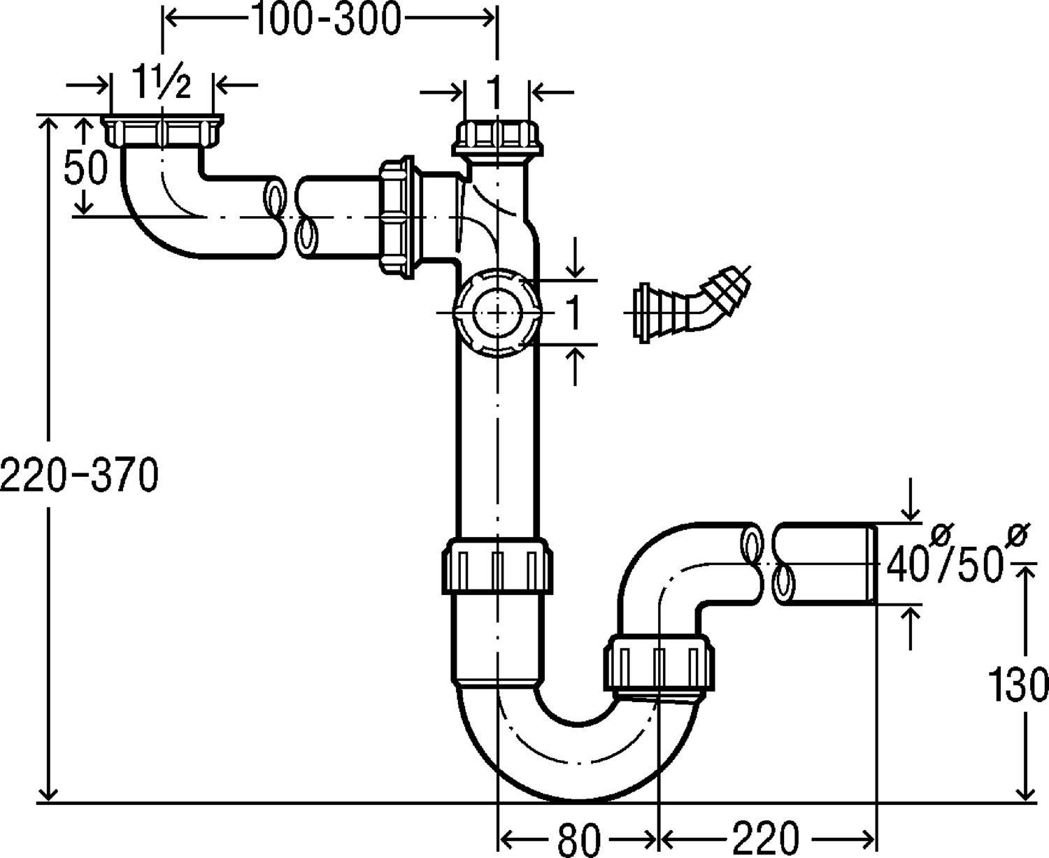 Viega Anschluss-Set Raumspar-Siphon 2 Geräteanschlüsse Weiß Kunststoff DN 50