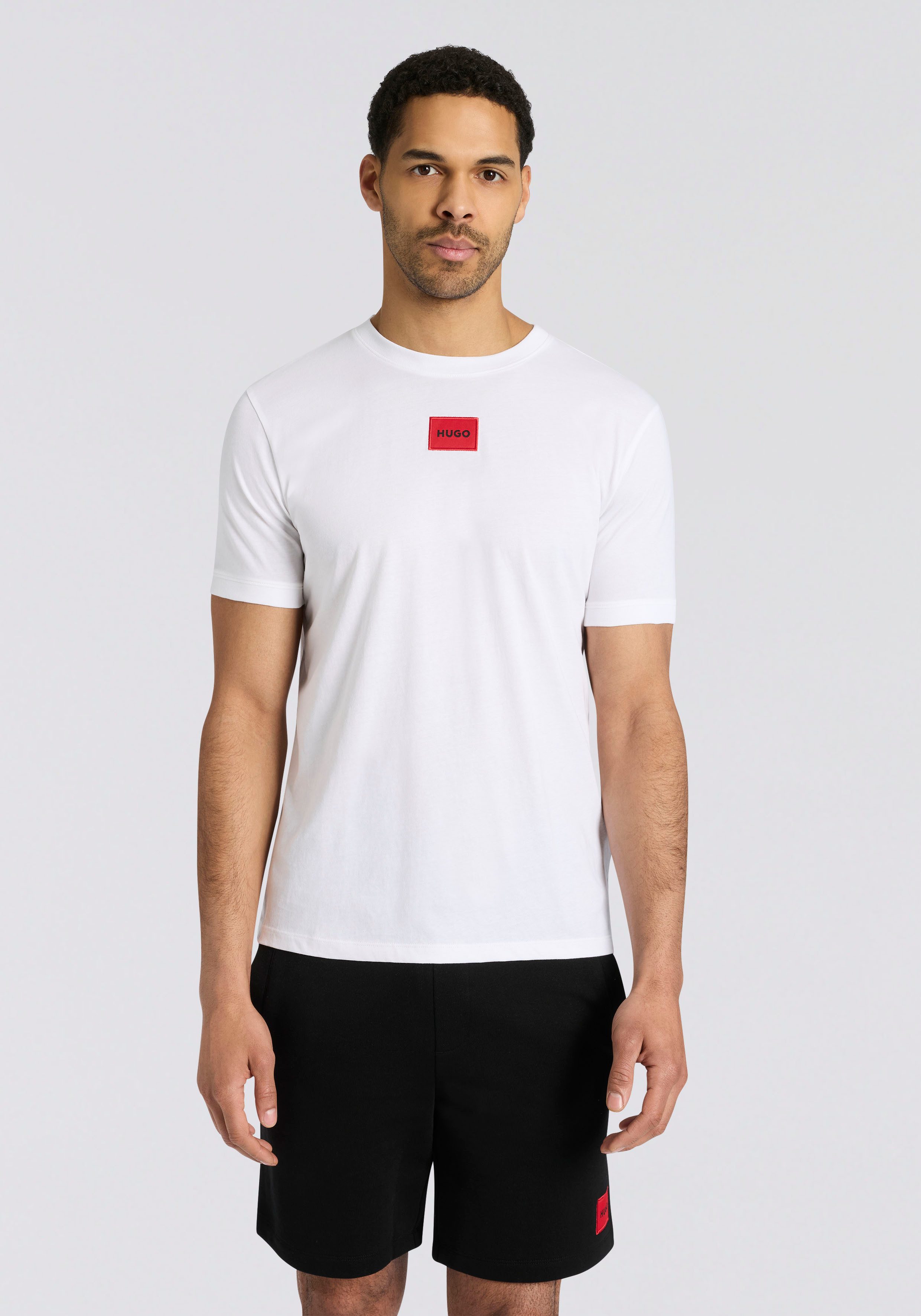 HUGO T-Shirt Diragolino Rundhalsausschnitt, Regular Fit, Logo-Label