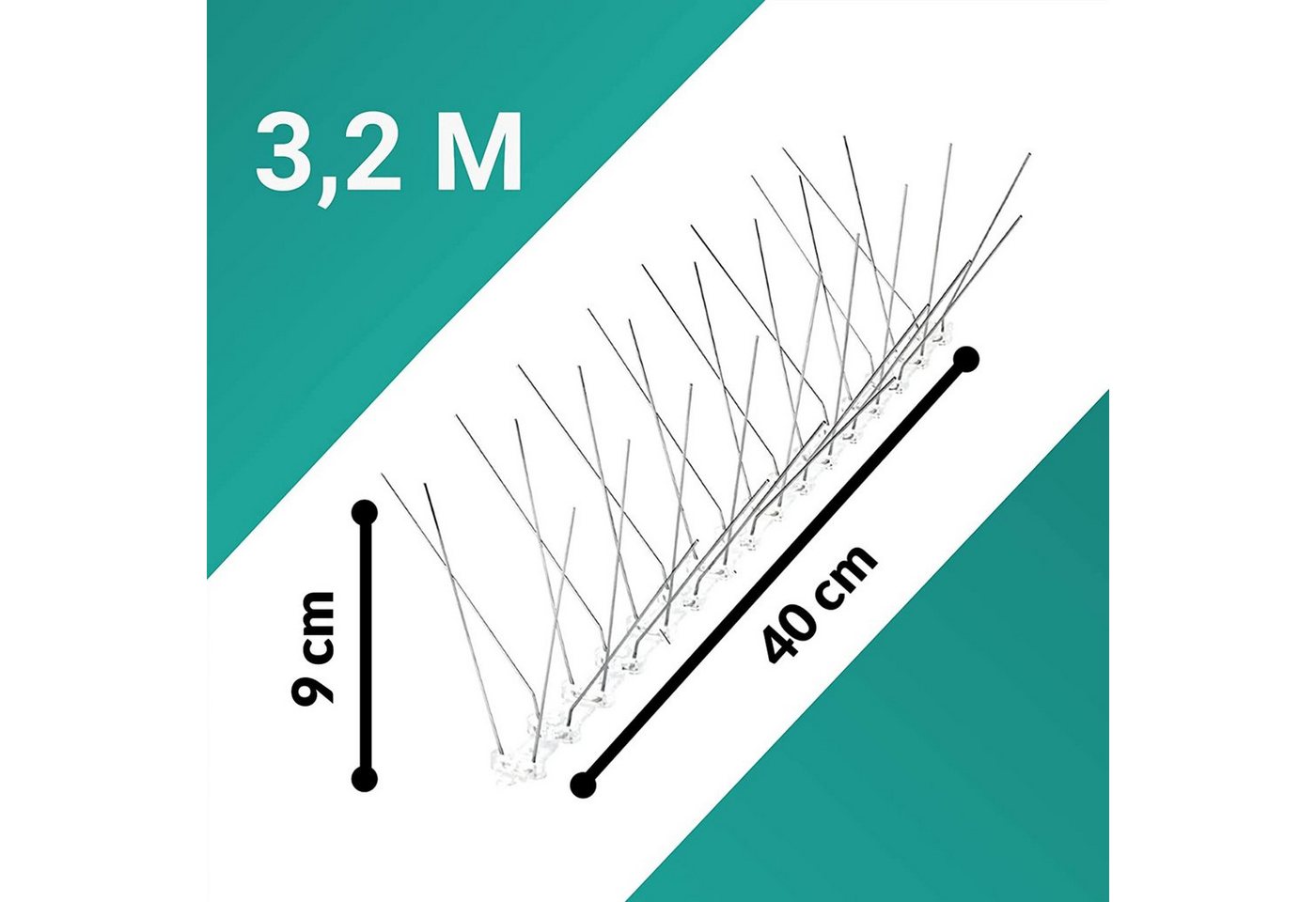Thumbnail - Praknu Taubenspikes Praknu Taubenabwehr Spikes aus Edelstahl 320cm, 37x9x28 cm, Set, Effektiv - 4 Reihig, 8 Leisten je 4...