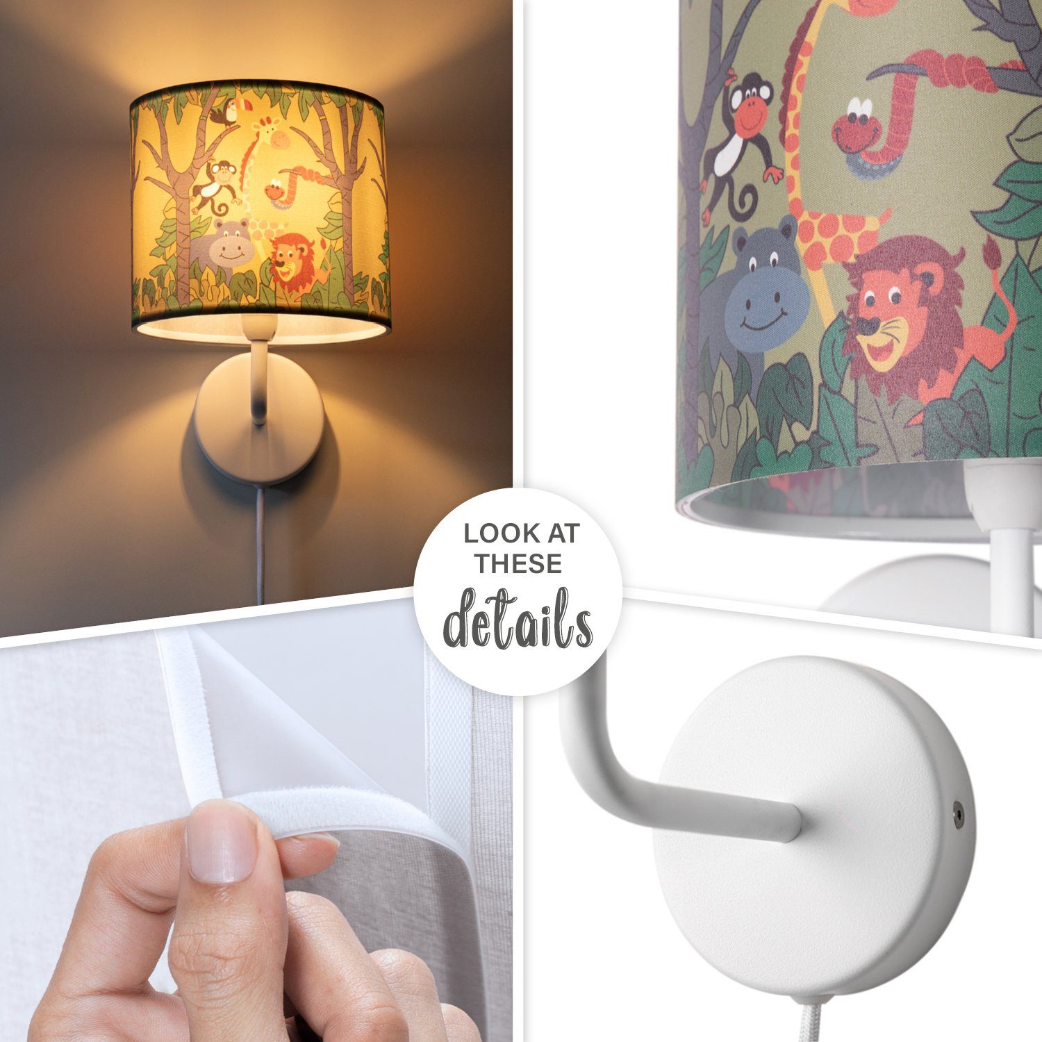 Paco Home Wandleuchte Diamond 638, ohne Leuchtmittel, Lampe Kinderzimmer âˆ…18cm Dschungel Tier-Motiv Kabel 3m E14