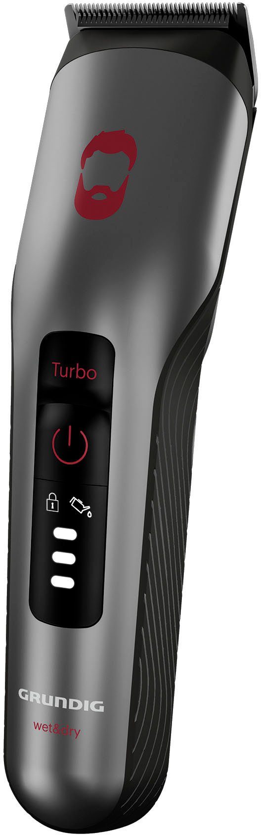 Grundig Haar- und Bartschneider ProClub MC 8030, Bart- & Haarschneider mit BeardCare Sensor & Titan-Klingen grau|rot