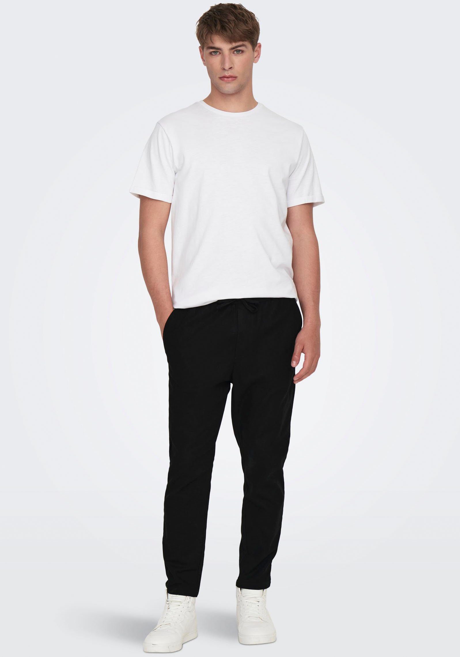 ONLY & SONS Schlupfhose ONSLINUS CROP 0007 COT LIN PNT NOOS Baumwolle mit Leinen, Gummizug und Kordel