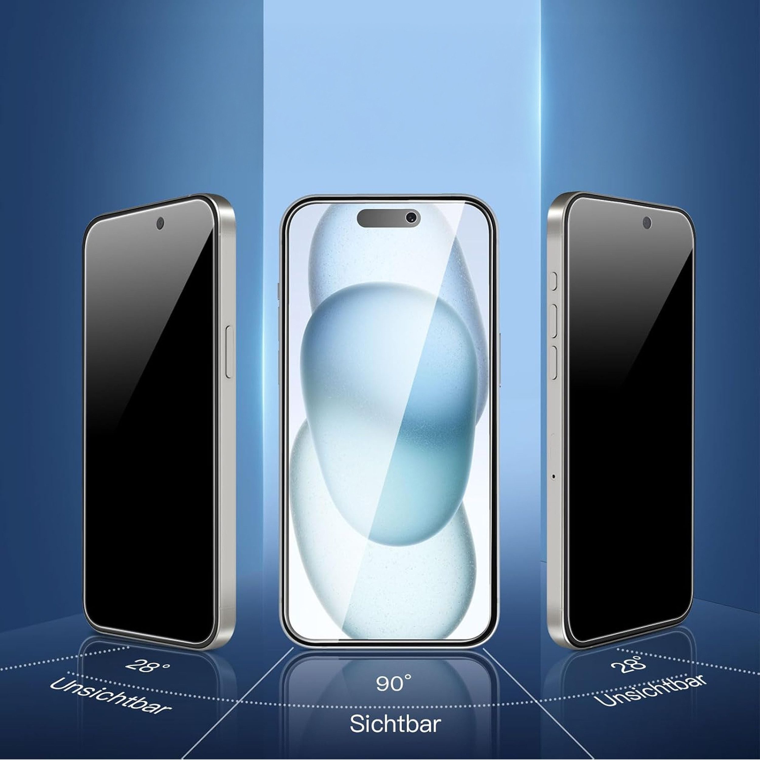alkaya. Displayschutzglas iPhone 15 Plus/16 Plus Displayschutzglas Privacy, Panzerglas für iPhone 15 Plus, iPhone 16 Plus, Displayschutzfolie, Schutzfolie, 9H Härtegrad