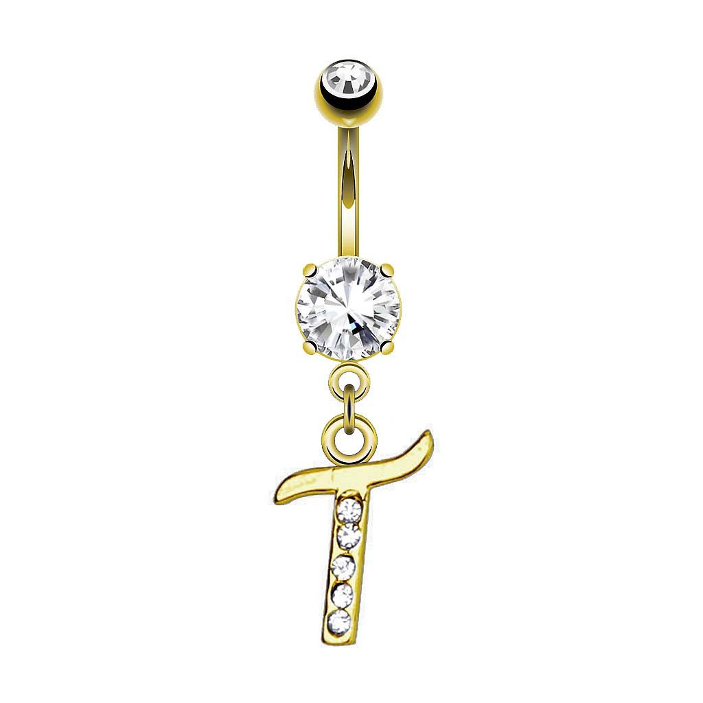 Bauchnabelpiercing Banane Stecker vergoldet Kristall Buchstabe Anhänger Chirurgenstahl