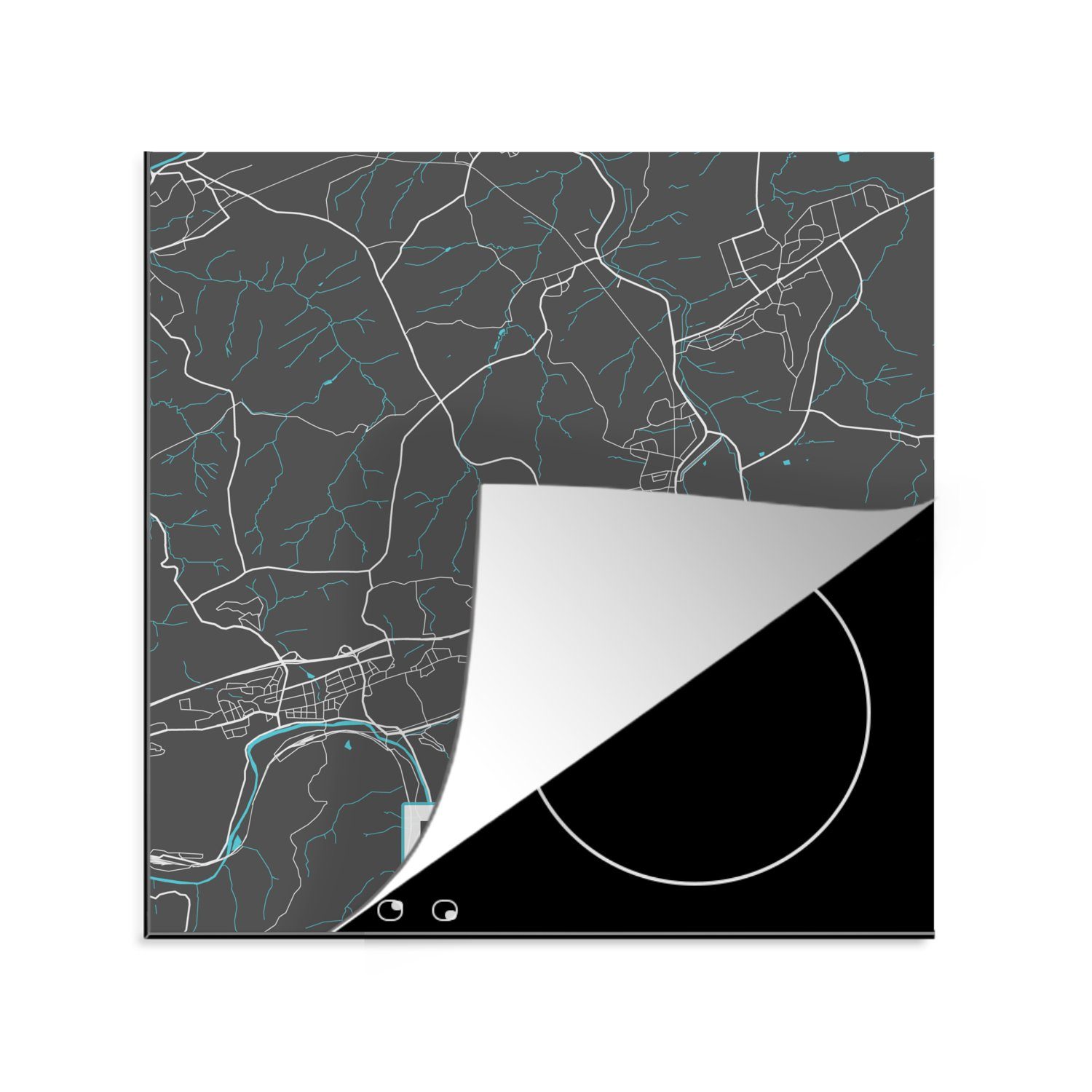 MuchoWow Herdblende-/Abdeckplatte Blau - Deutschland - Karte - Stadtplan - Iserlohn, Vinyl, (1 tlg), 78x78 cm, Ceranfeldabdeckung, Arbeitsplatte für küche