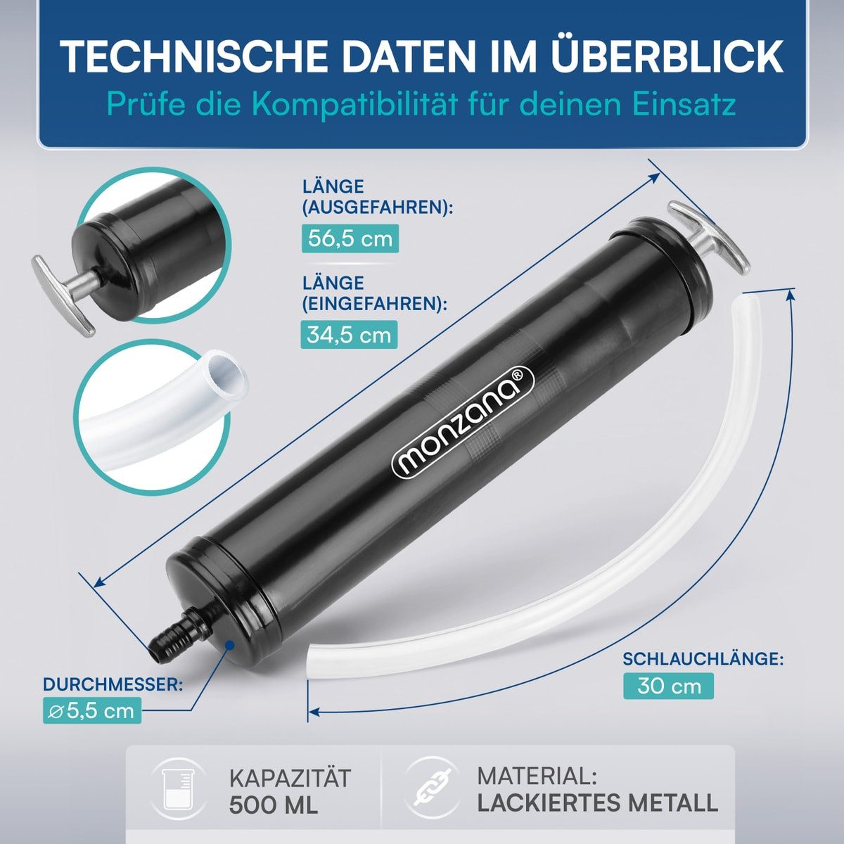 monzana Ölabsaugpumpe, 500 ml Öl Handpumpe aus Metall mit T-Griff Absaugpumpe für Ölwechsel