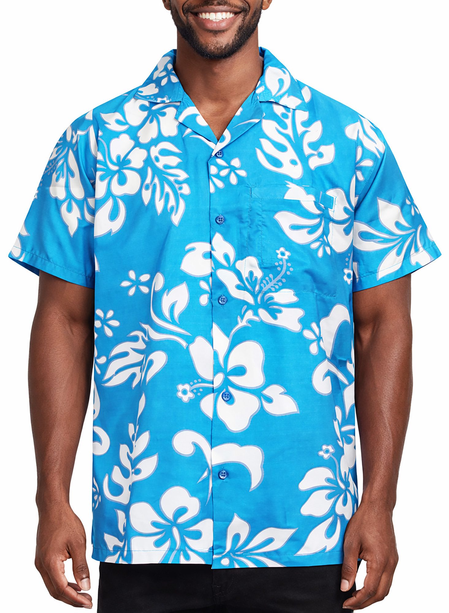 King Kameha Hawaiihemd "Hibiscus" Funky Hawaii-Hemd Herren Kurzarm Front-Tasche Stylish