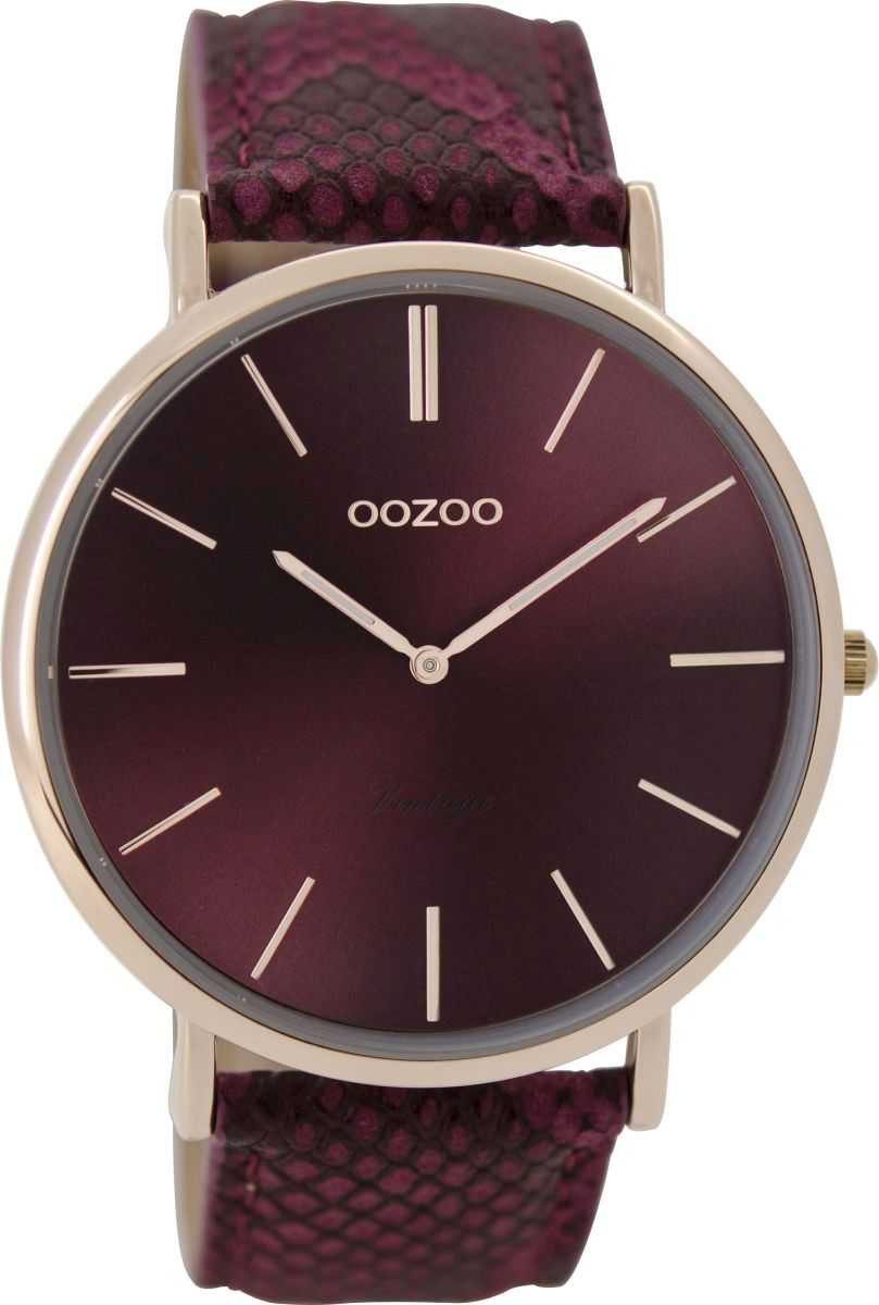 OOZOO Quarzuhr Damenuhr C9303 Rose Lederband Bordeaux 44 mm günstig online kaufen