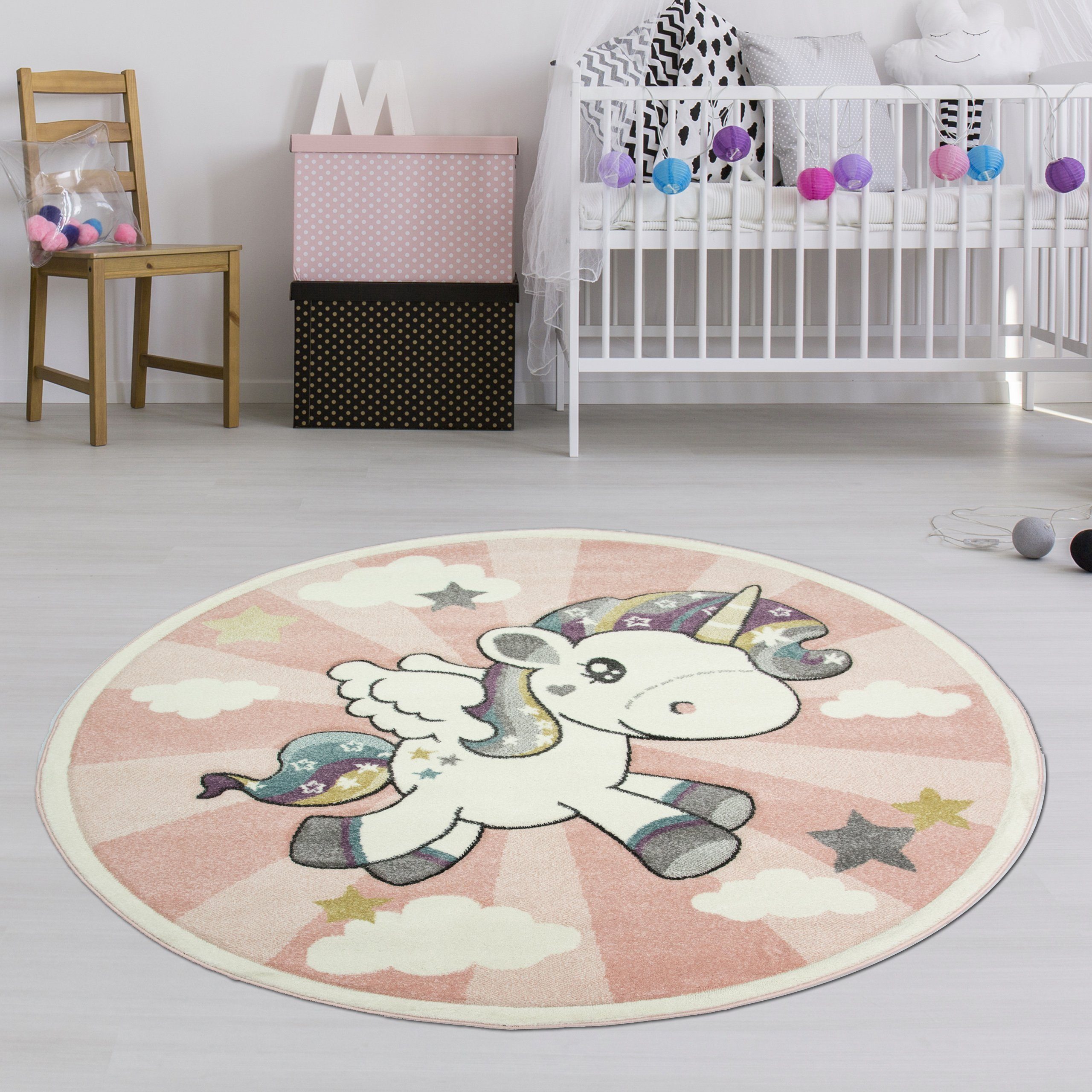 TeppichHome24 Kinderteppich Kinderteppich mit Einhorn Regenbogen günstig online kaufen