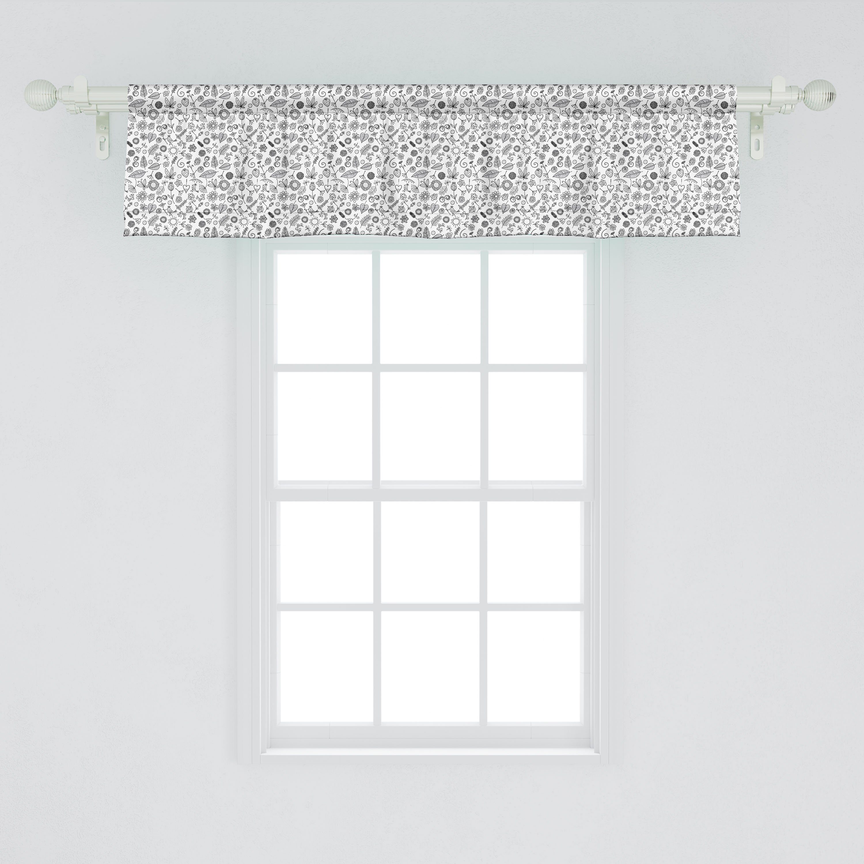 Schlafzimmer Natur Microfaser, für mit Vorhang Dinge Küche Abakuhaus, aus Blatt Scheibengardine der Dekor Stangentasche, Volant