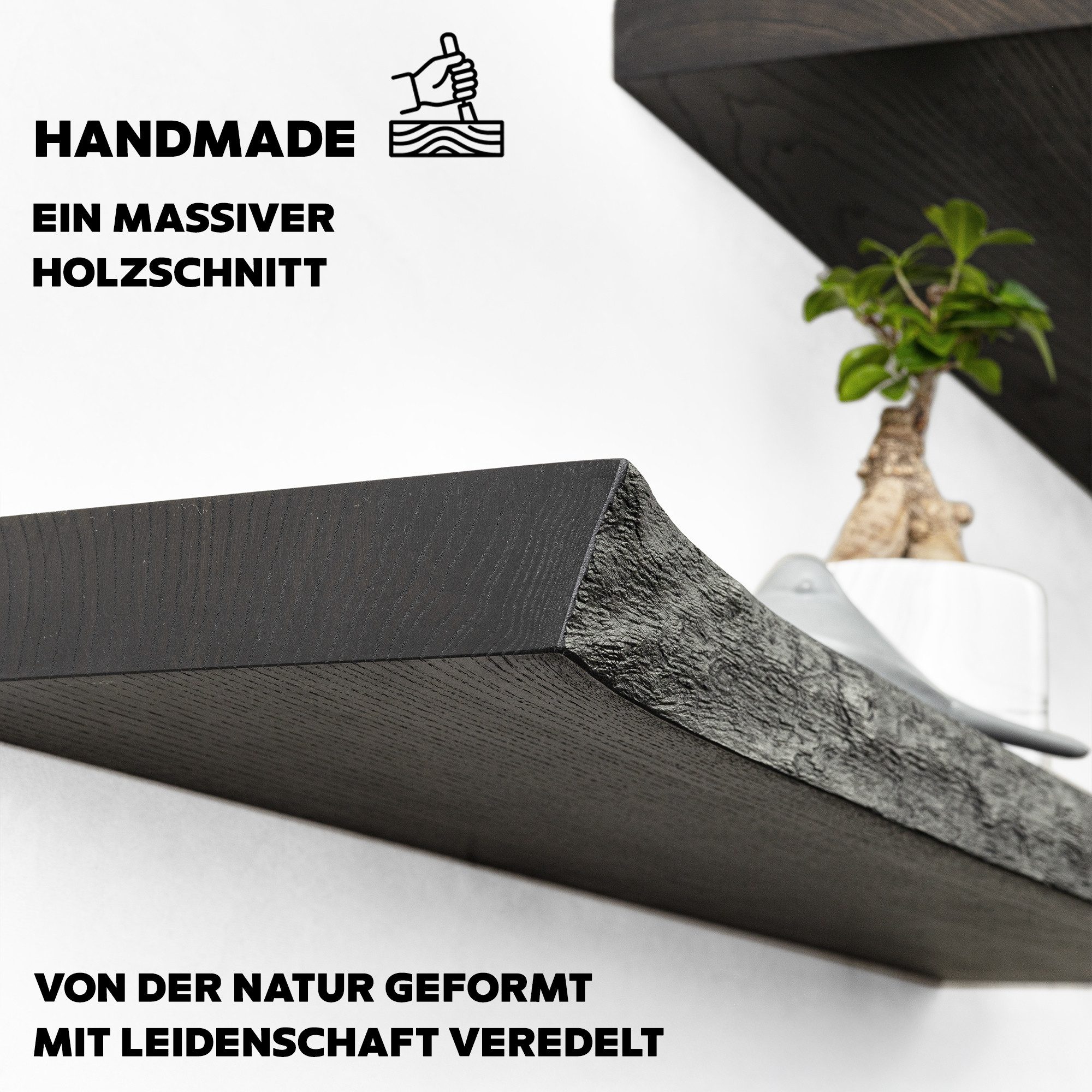 tømmermann Wandregal Schweberegal Holzregal mit Baumkante - Hängeregal aus Massivholz, Komplett-Set