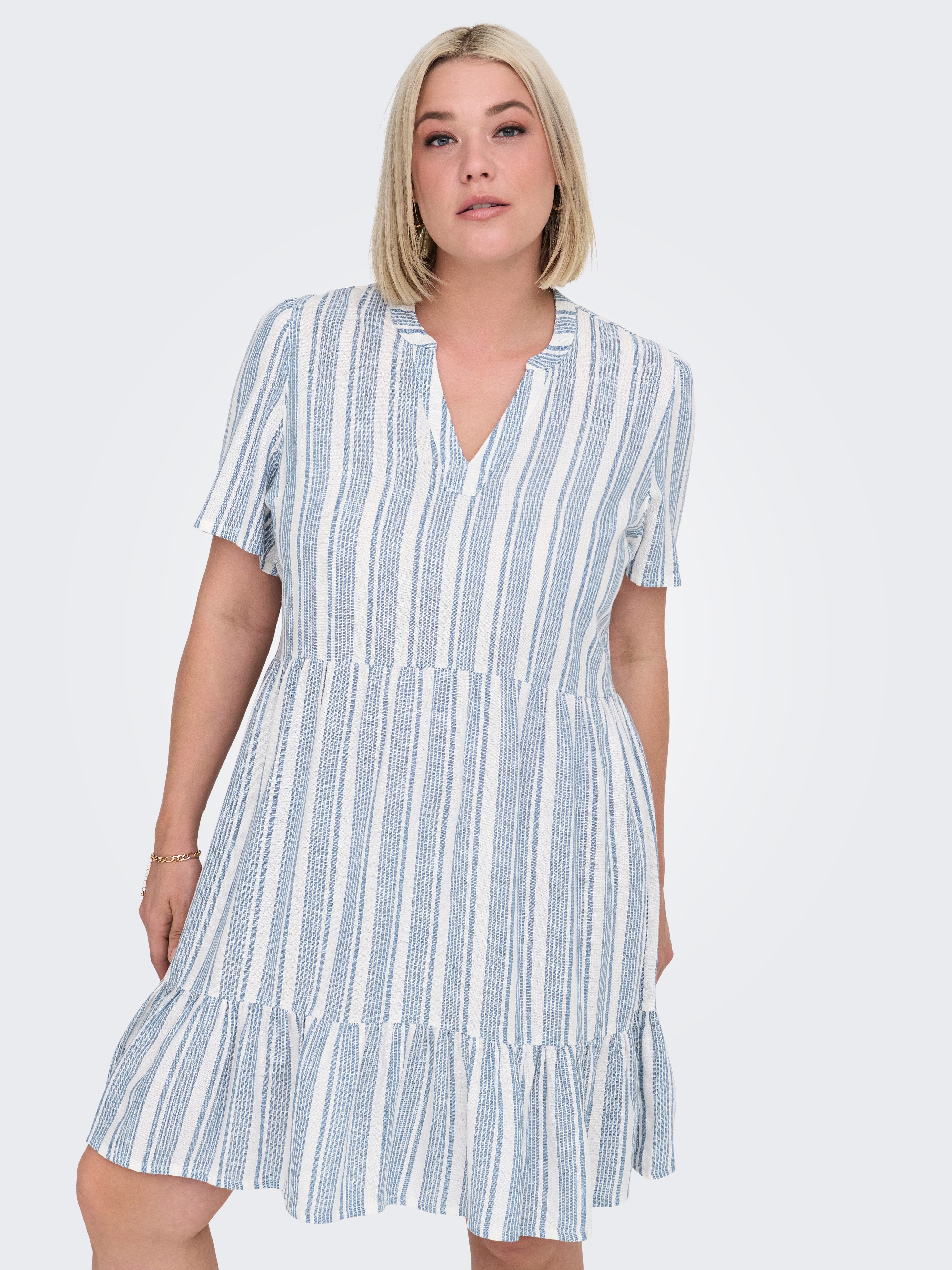 ONLY CARMAKOMA Minikleid CARTIRI-CARO S/S V-NECK LIN DRESS TLR Sommerkleid günstig online kaufen